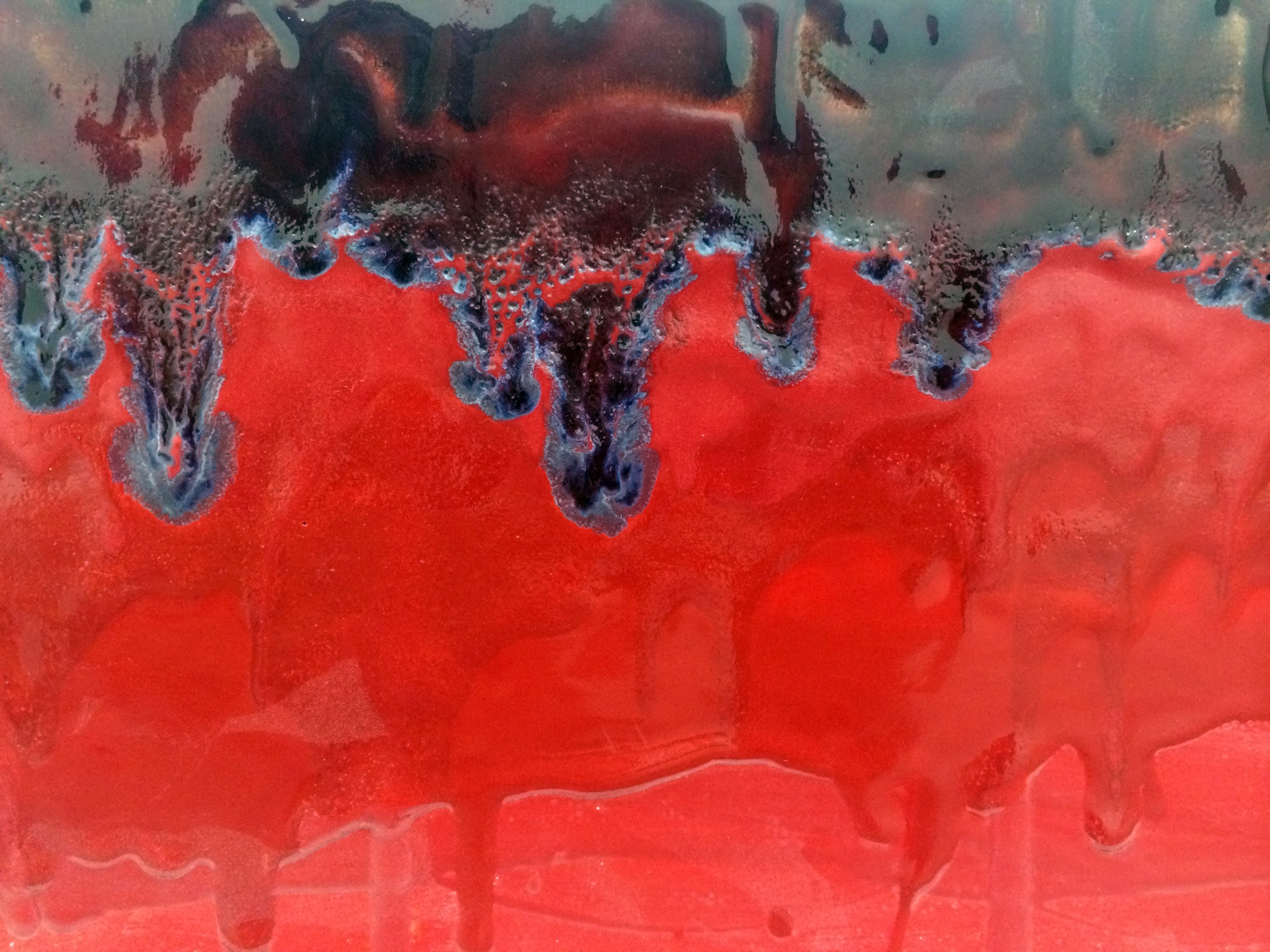   ERIK SCOLLON  (detail)&nbsp; Red Parade,&nbsp; 2016, Stoneware, underglaze and glaze (4 firings), 8" x 19" x 14" 