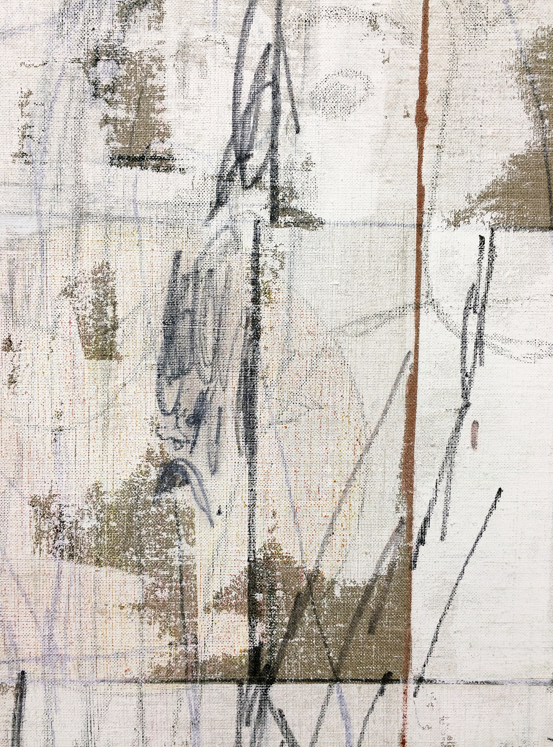   TED GAHL  (detail)&nbsp; Commuters (Strangers' Hands Touching, White) , 2015, oil, acrylic, graphite and colored pencil on linen, 48" x 36" 