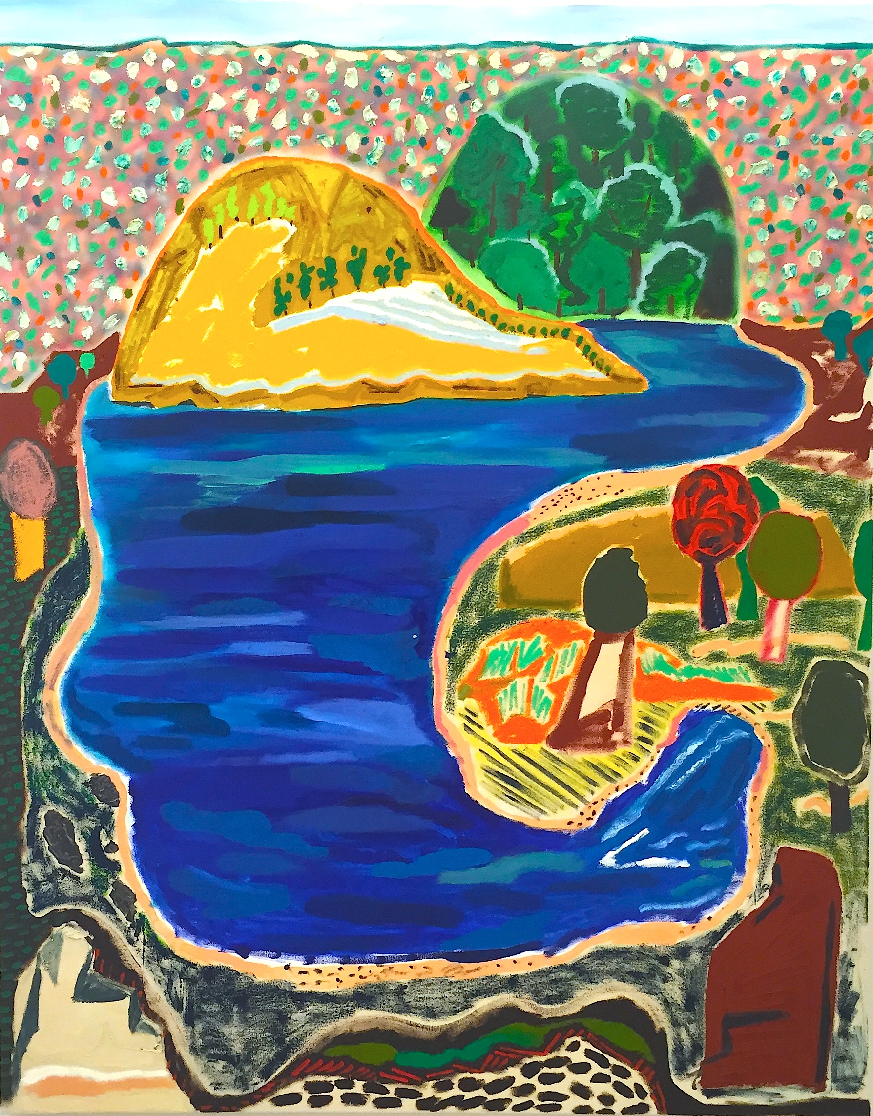   SHARA HUGHES   Hook Lake , 2015, oil, acrylic, chalk and airbrush on canvas, 60" x 47.5" 