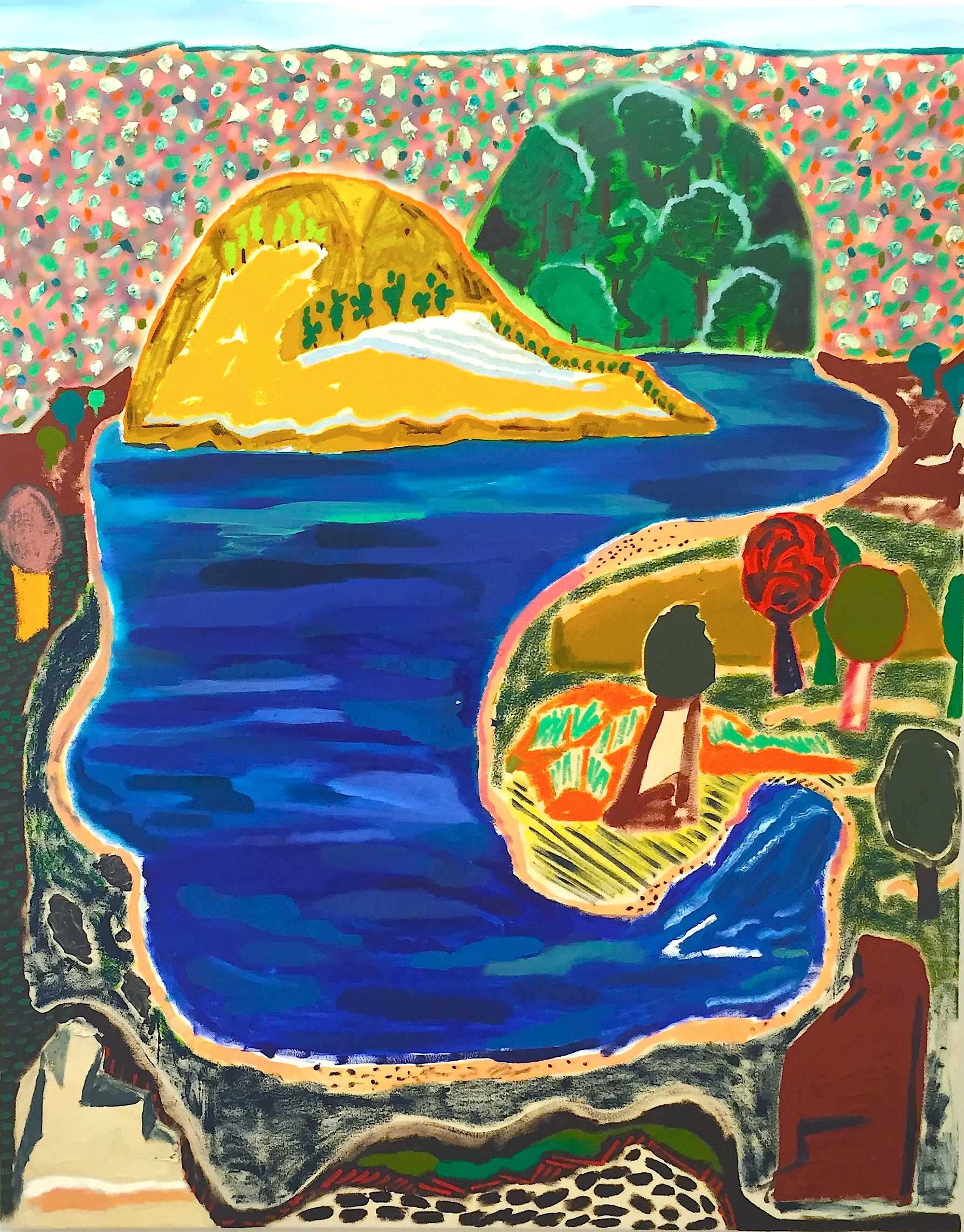 SHARA HUGHES Hook Lake , 2015, oil, acrylic, chalk and airbrush on canvas, 60" x 47.5"