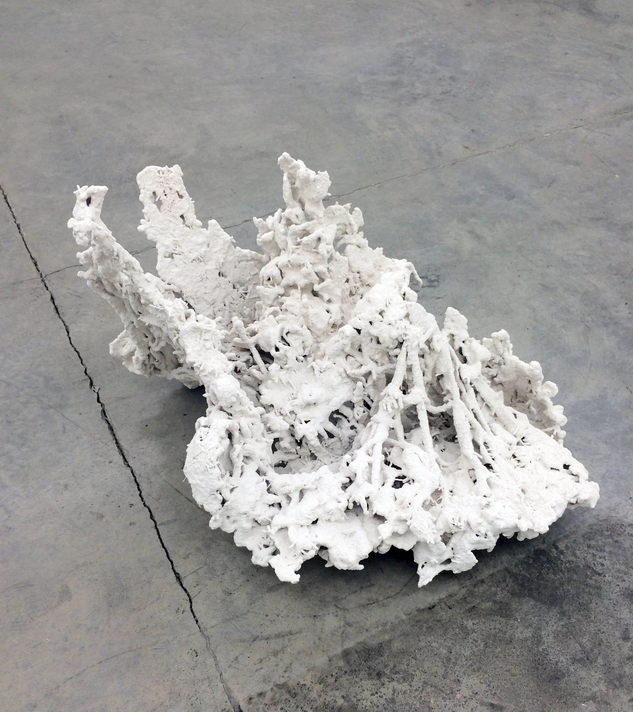 SOFIA LONDONO Untitled , 2015, camo netting, hydrocal, silica sand, 29" x 29" x 19"