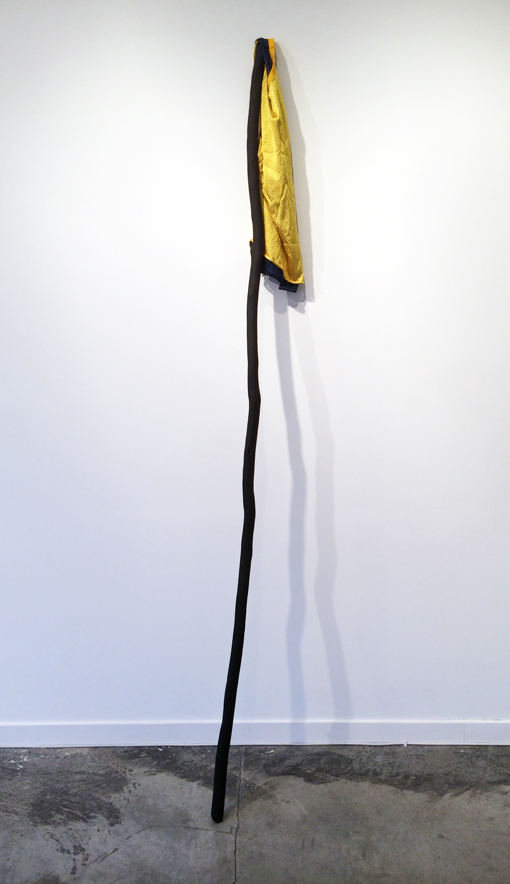 JOSEPH HART Untitled , athletic jersey, acrylic and found tree branch, 90" x 14" x 16", 2014
