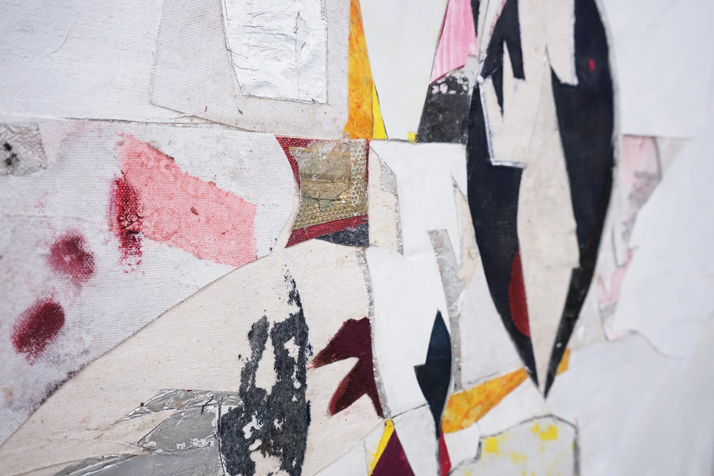 RYAN WALLACE (detail) Untitled (Lenakaeia) 3 , oil, enamel, acrylic, vinyl, aluminum, fiberglass, paper, canvas, linen, 40" x 30", 2017