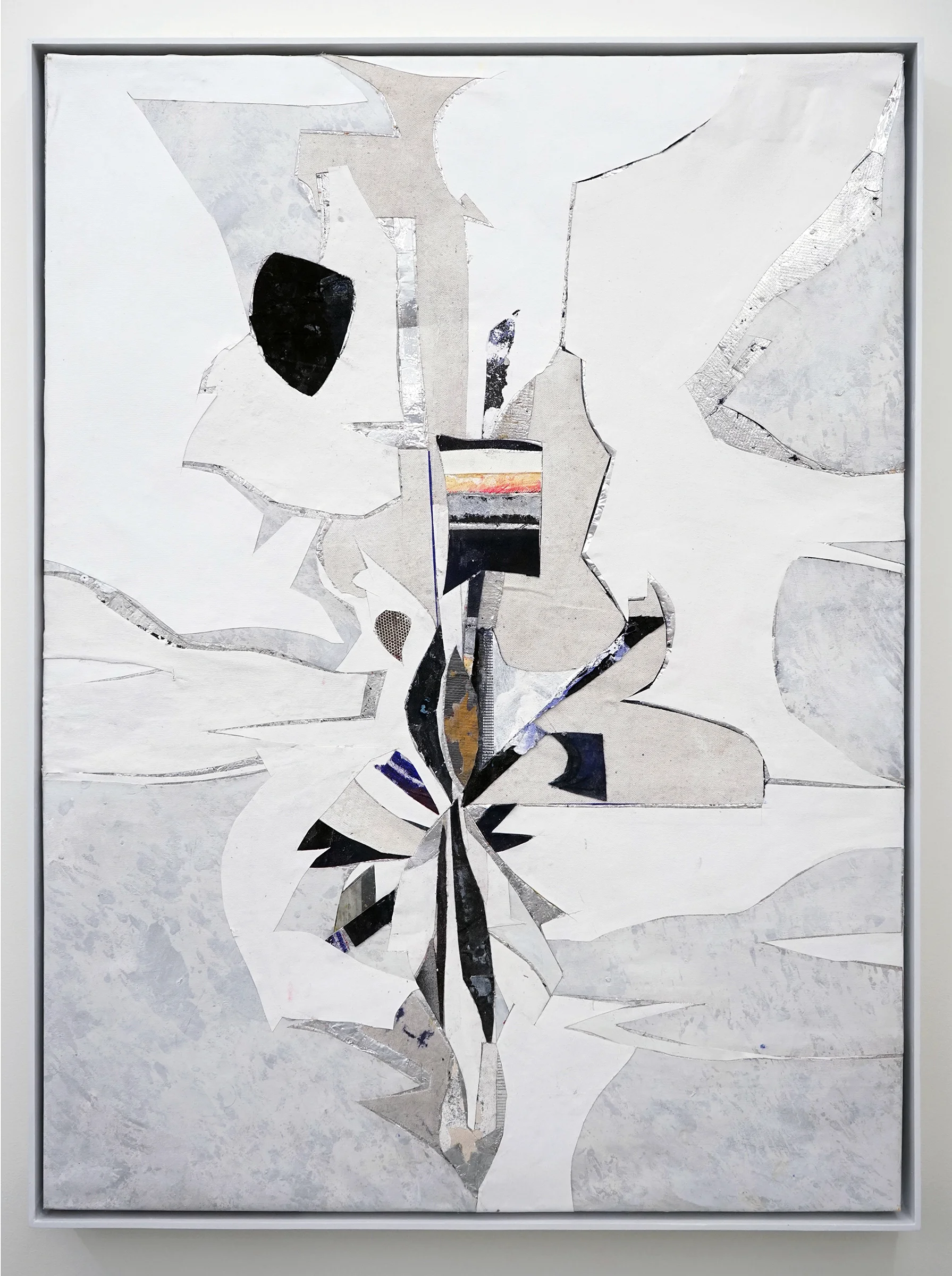 RYAN WALLACE Untitled (Lenakaeia) 5 , oil, enamel, acrylic, vinyl, aluminum, fiberglass, denim, canvas, linen, 40" x 30", 2017