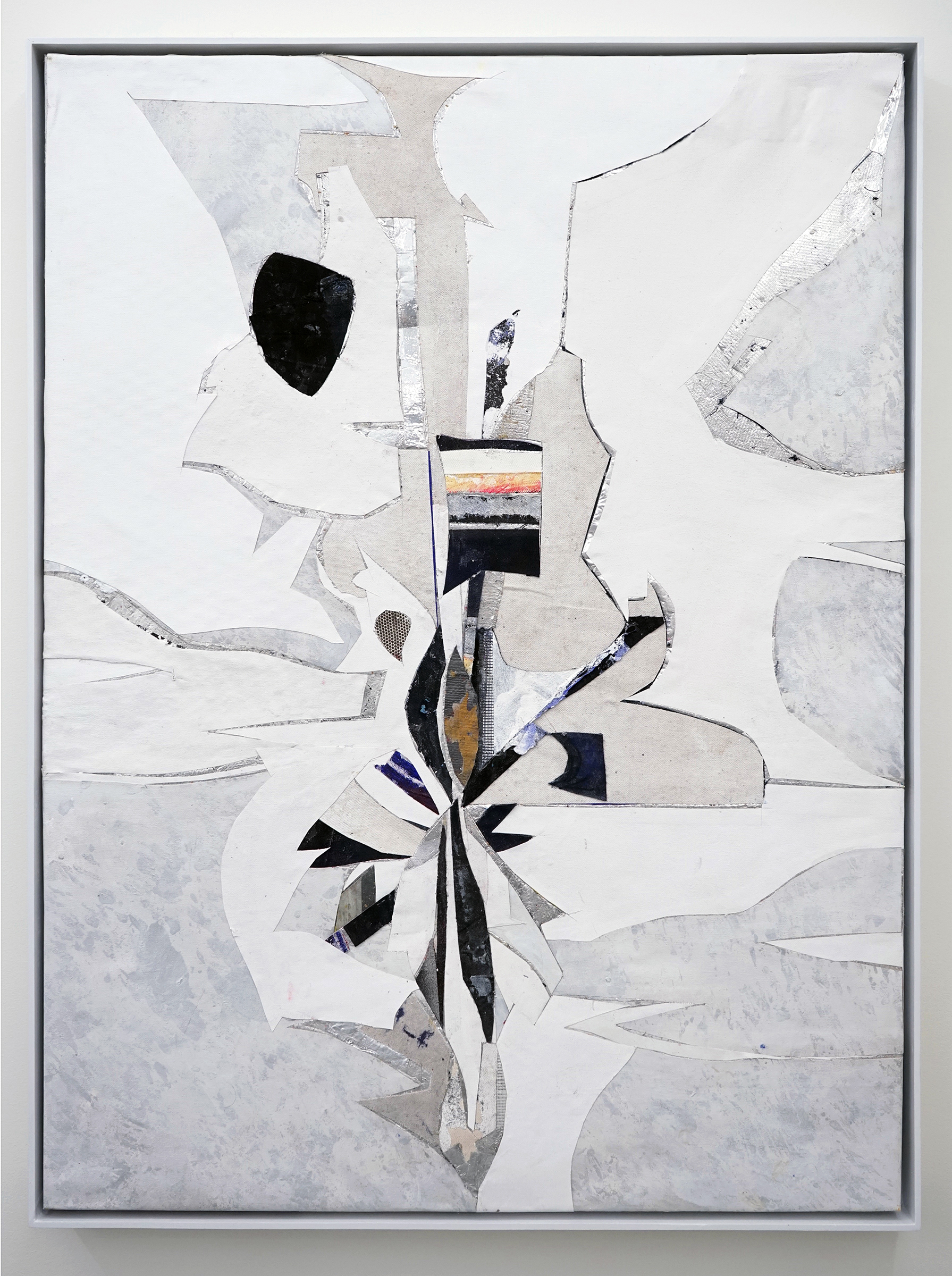   RYAN WALLACE   Untitled (Lenakaeia) 5 , oil, enamel, acrylic, vinyl, aluminum, fiberglass, denim, canvas, linen, 40" x 30", 2017 