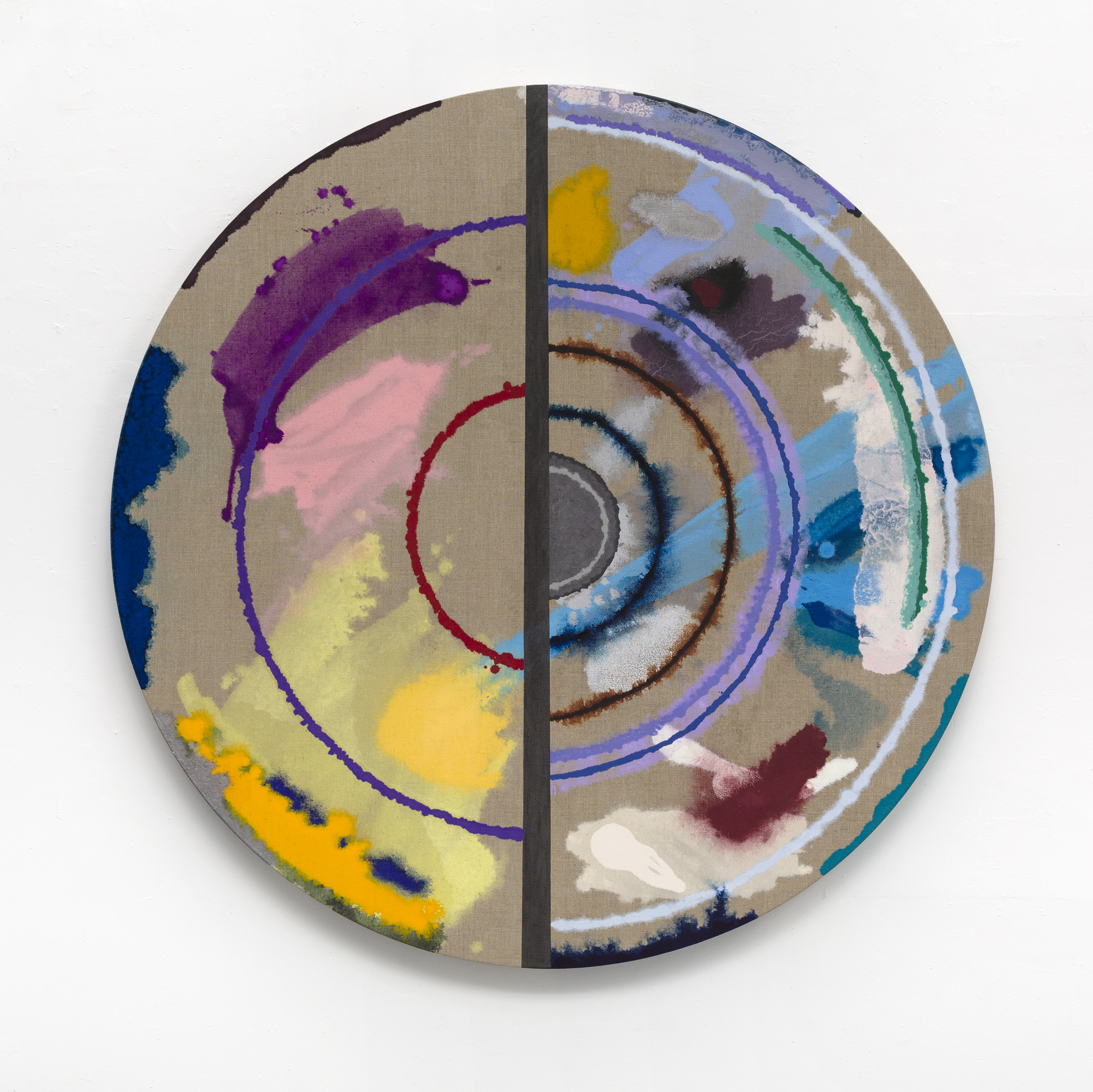   PAMELA JORDEN   Cut Target , 2016, oil and graphite on linen, 52" diameter   
