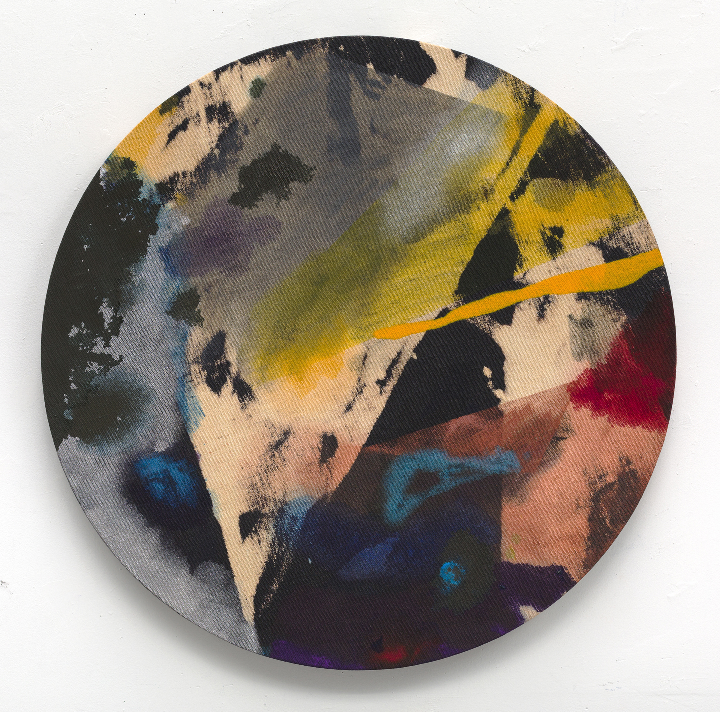   PAMELA JORDEN   Phosphor,&nbsp; 2016, oil and bleach on linen, 30" diameter 