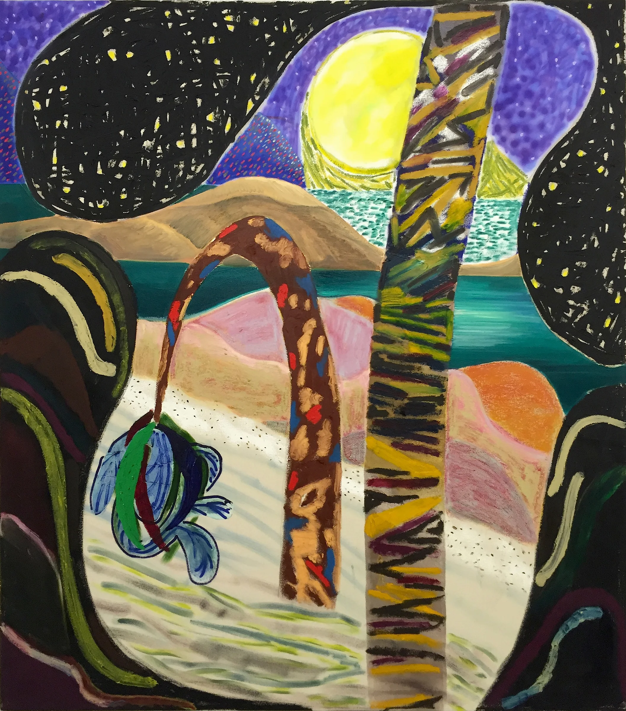SHARA HUGHES Sandman , 2016, oil, acrylic, chalk and airbrush on canvas, 54" x 48"