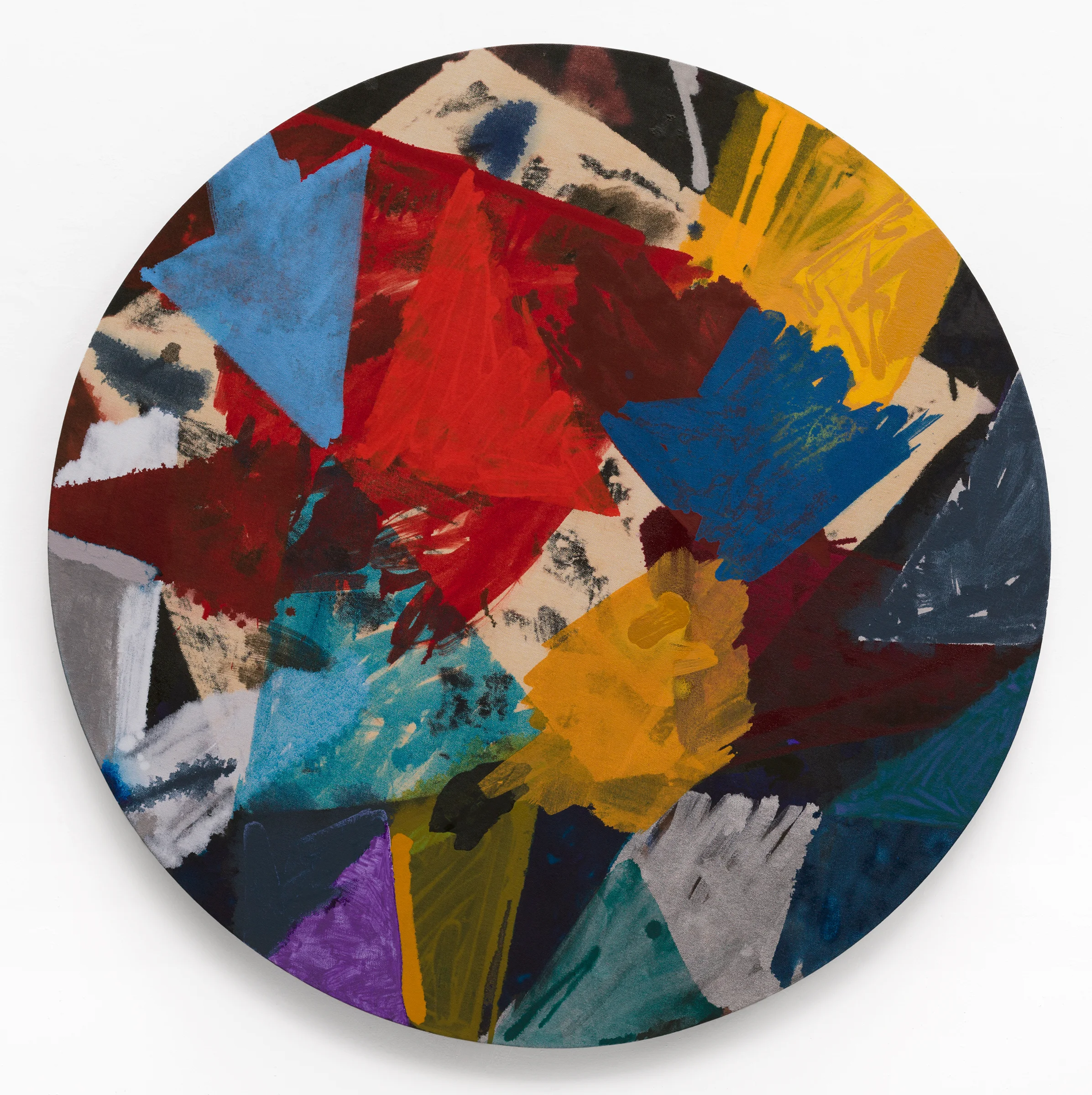 PAMELA JORDEN Shards, 2016, oil and bleach on linen, 46" diameter