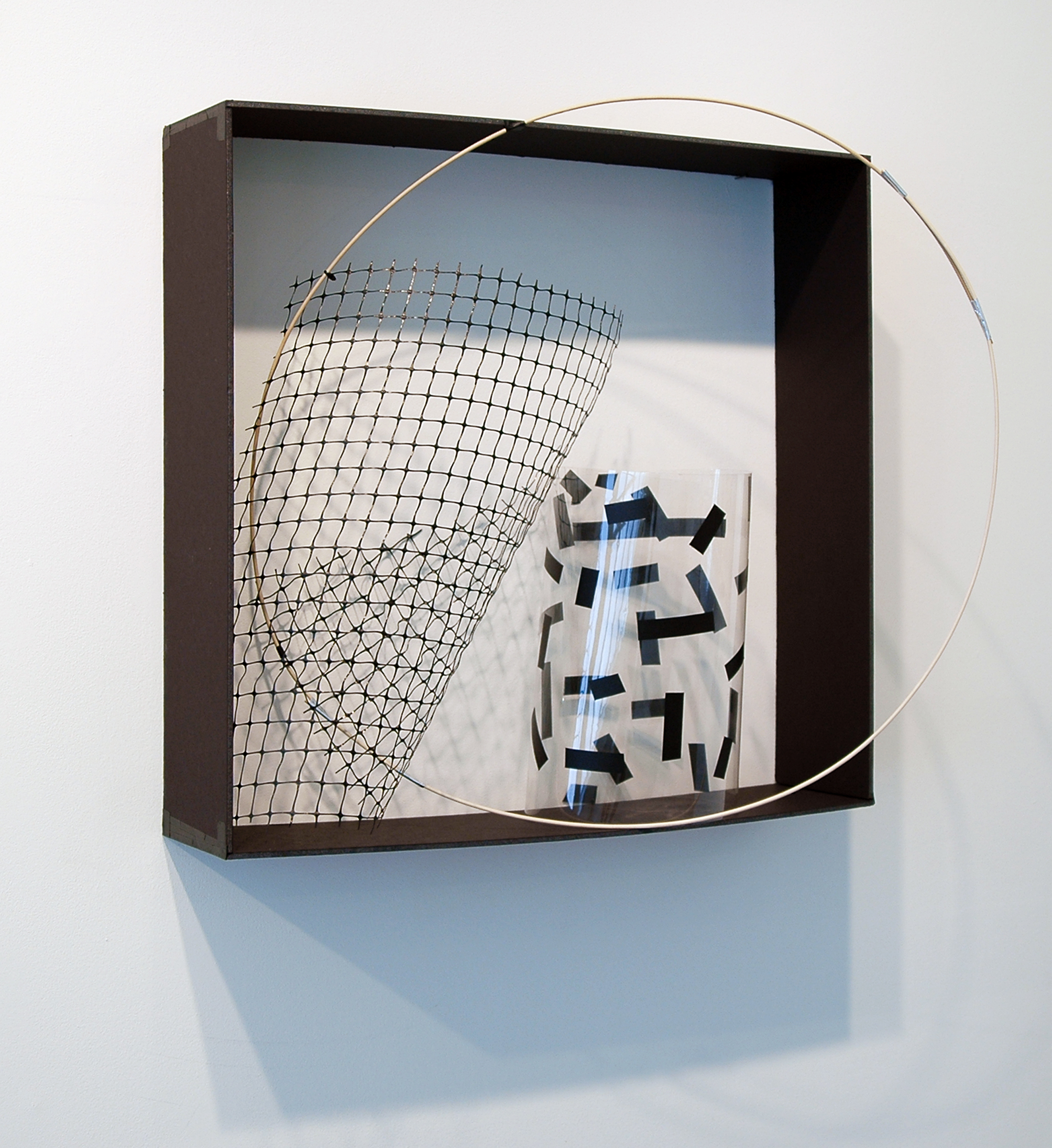 ALICE CATTANEO The piece in the box , 2013, foam board, plastic, tape, plastic netting, balsa wood, cable ties, 25" x 24.75" x 12"