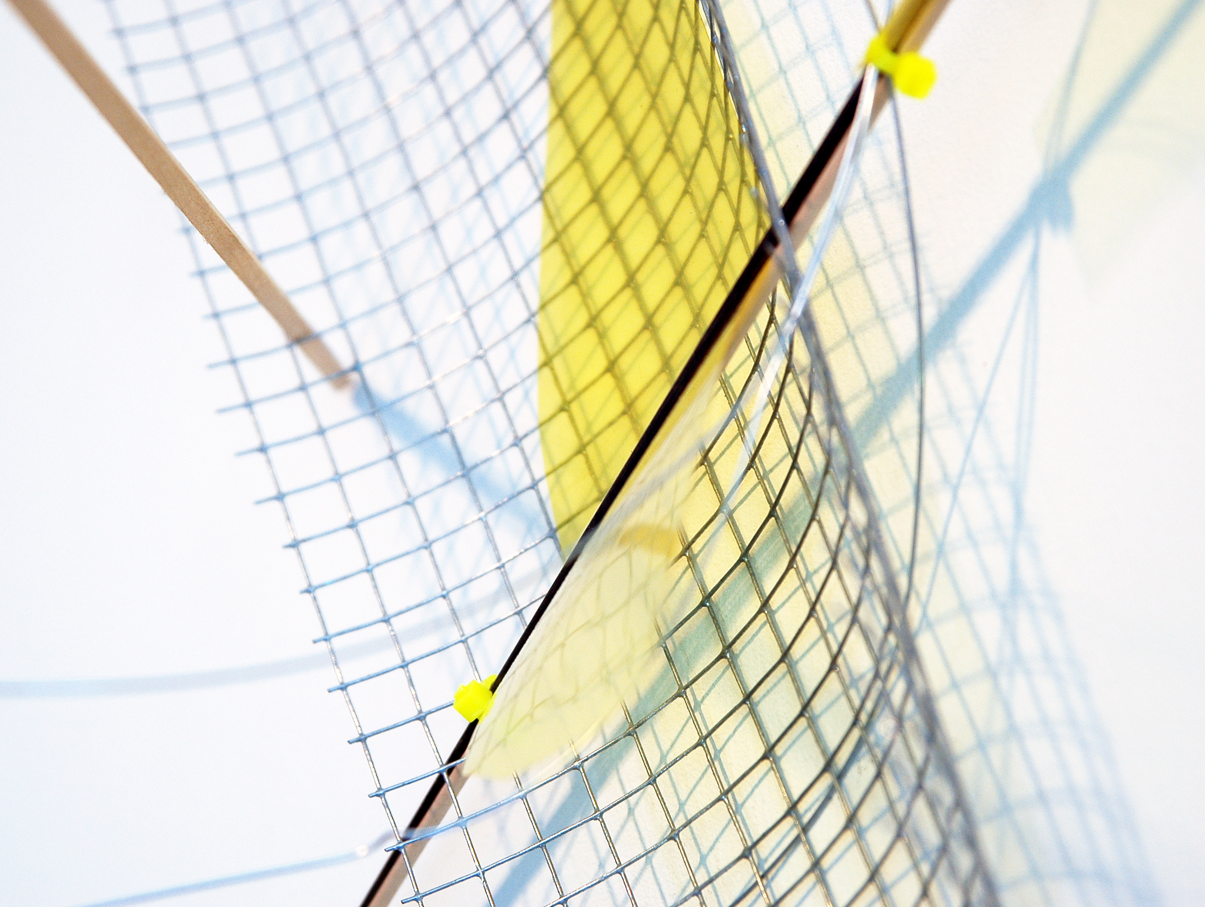 ALICE CATTANEO (detail) Untitled , 2013, iron netting, balsa wood, iron, yellow acetate, cable ties, wire, 37.5" x 40" x 17.5"