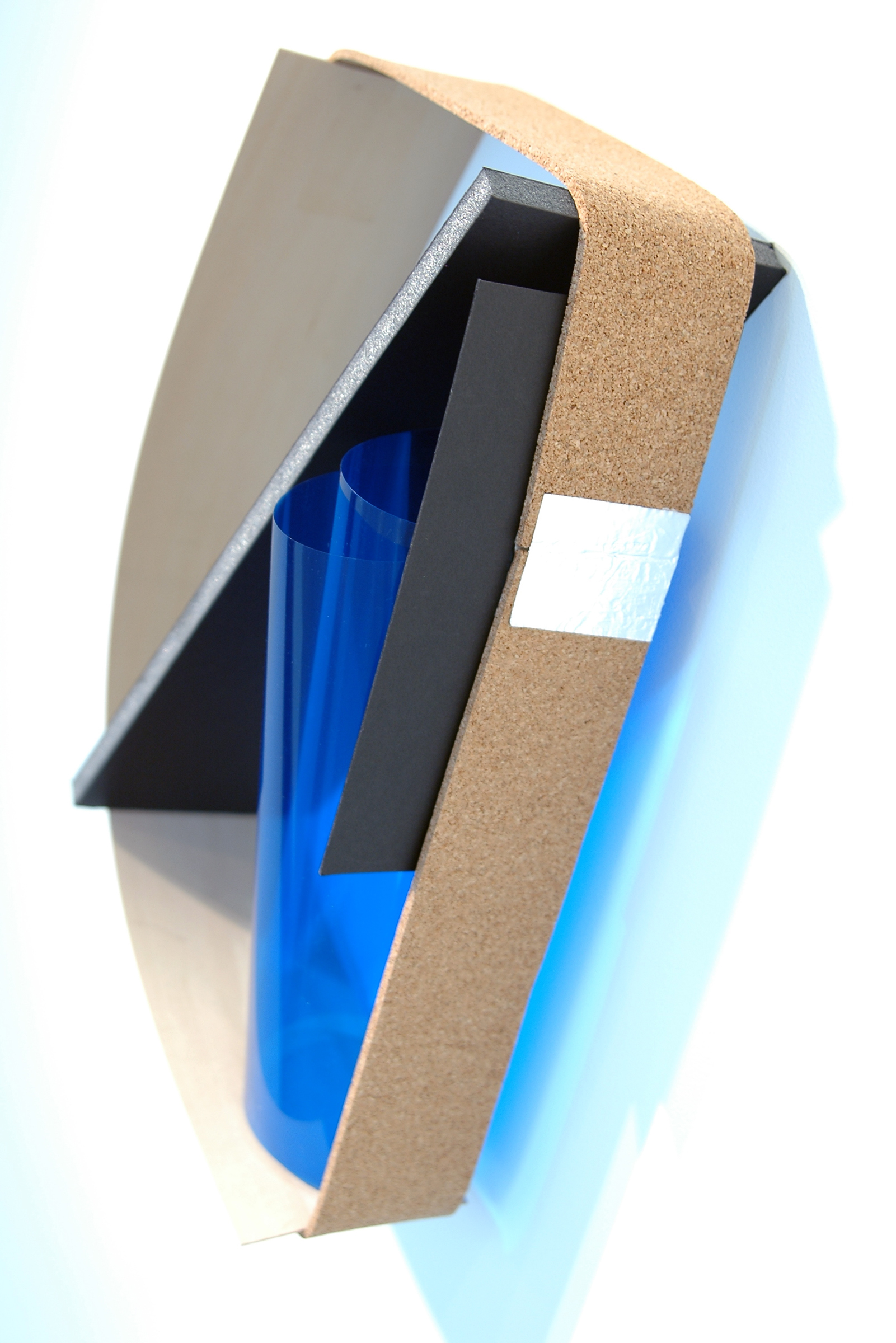   ALICE CATTANEO   Ripetuto , 2013, cork, foam board, blue acetate, balsa wood, aluminium tape, paper, 18.5" x 14" x 5.5" 