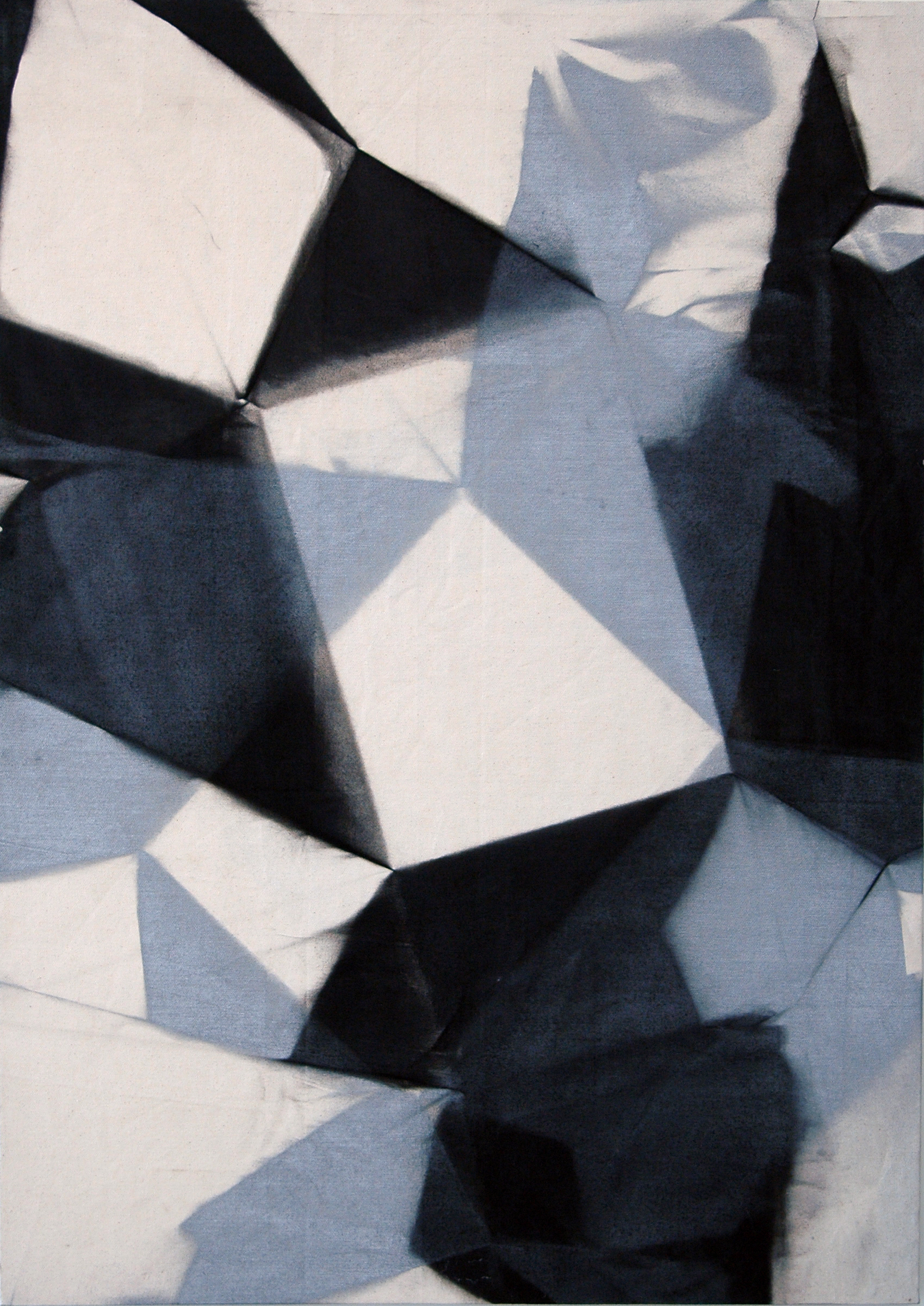   ONATHAN RUNCIO   C.M.U. (SIiver and Black) , enamel on canvas, 43" x 30.5", 2013 