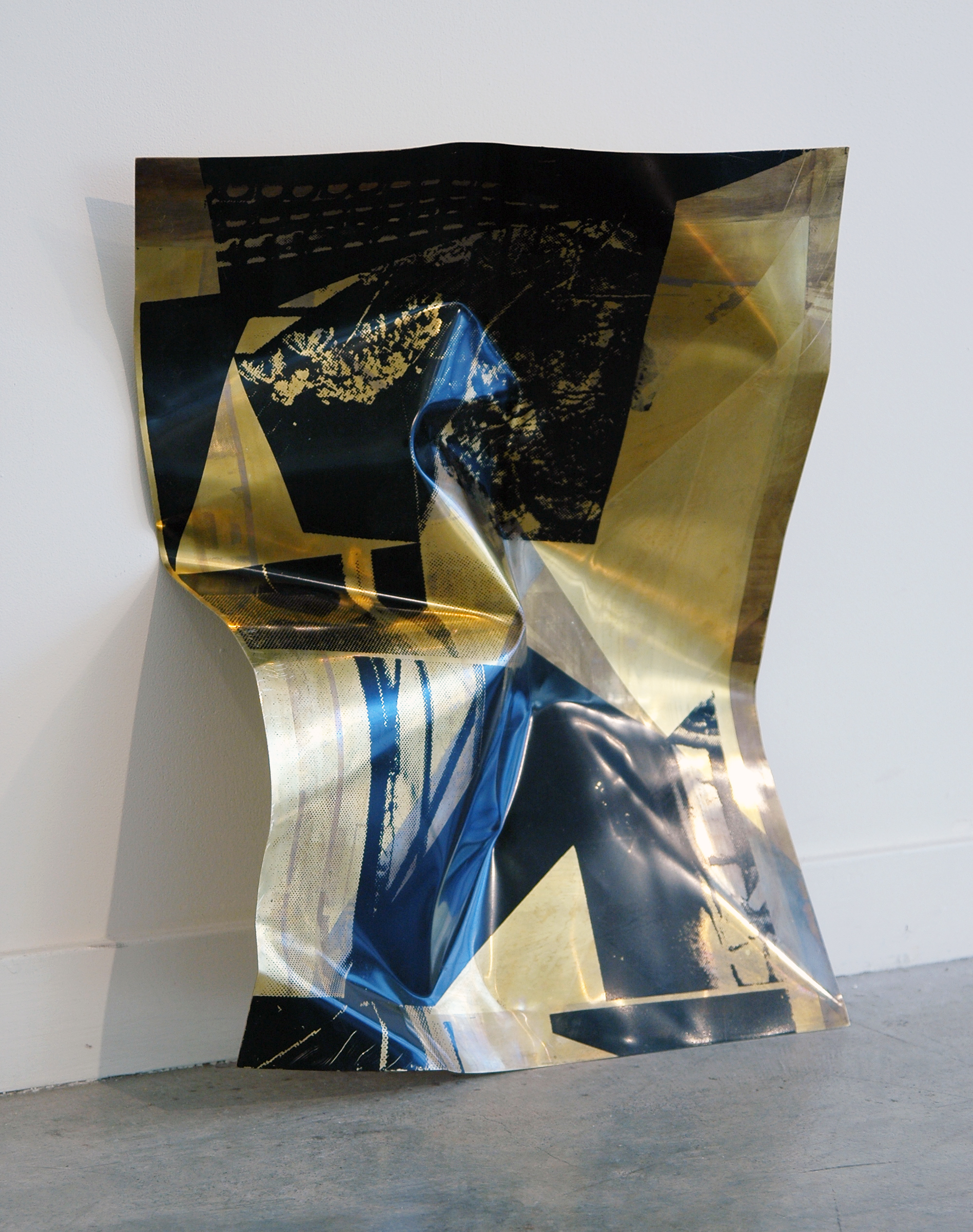   JONATHAN RUNCIO   Untitled (Message) , screen-print on tarnished brass, 22" x 17.5" x 5", 2013 