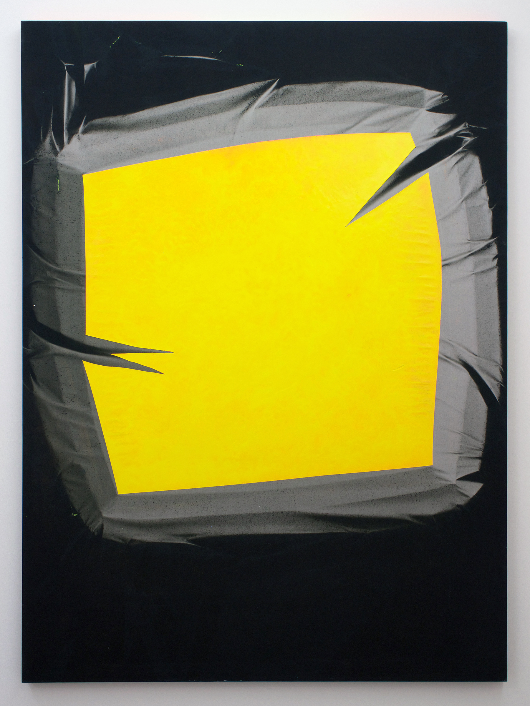   CHRIS DUNCAN   Skylight – Yellow &amp; Gray (Winter-Summer 2016) Six-Month Exposure/Oakland , 2016, sun, time and acrylic on fabric, 68" x 50" 