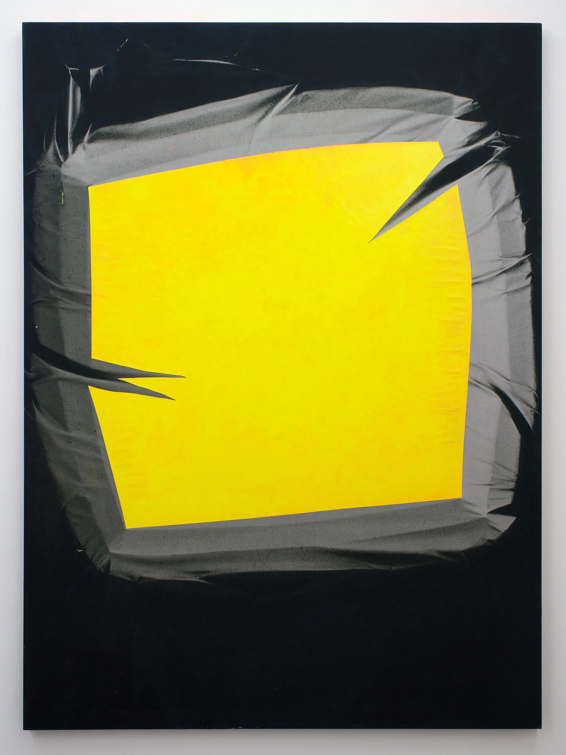 CHRIS DUNCAN Skylight – Yellow & Gray (Winter-Summer 2016) Six-Month Exposure/Oakland , 2016, sun, time and acrylic on fabric, 68" x 50"