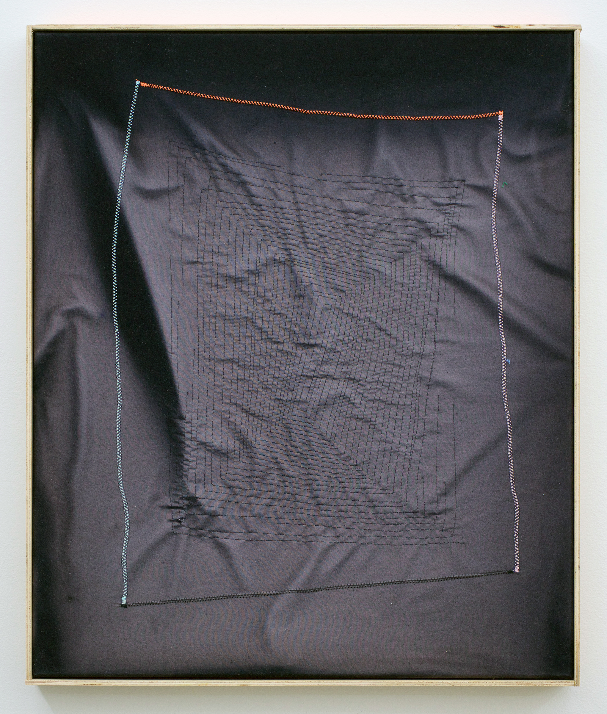   CHRIS DUNCAN   Ghost Pattern #1 (Summer/Winter 2016) Six-Month Exposure/Oakland , 2017, sun, time and thread on fabric, 24 1/2" x 20 1/2" 
