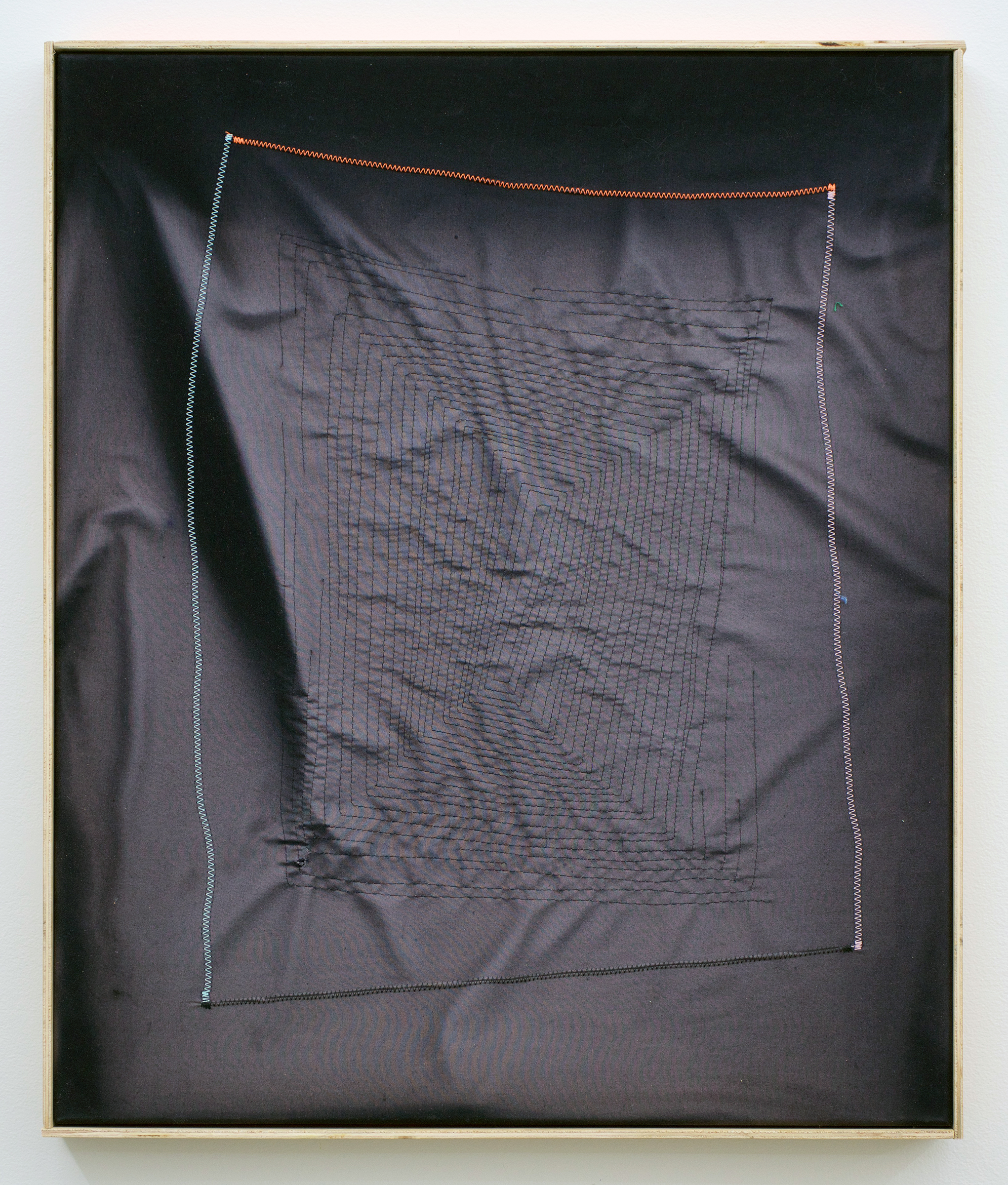 CHRIS DUNCAN Ghost Pattern #1 (Summer/Winter 2016) Six-Month Exposure/Oakland , 2017, sun, time and thread on fabric, 24 1/2" x 20 1/2"