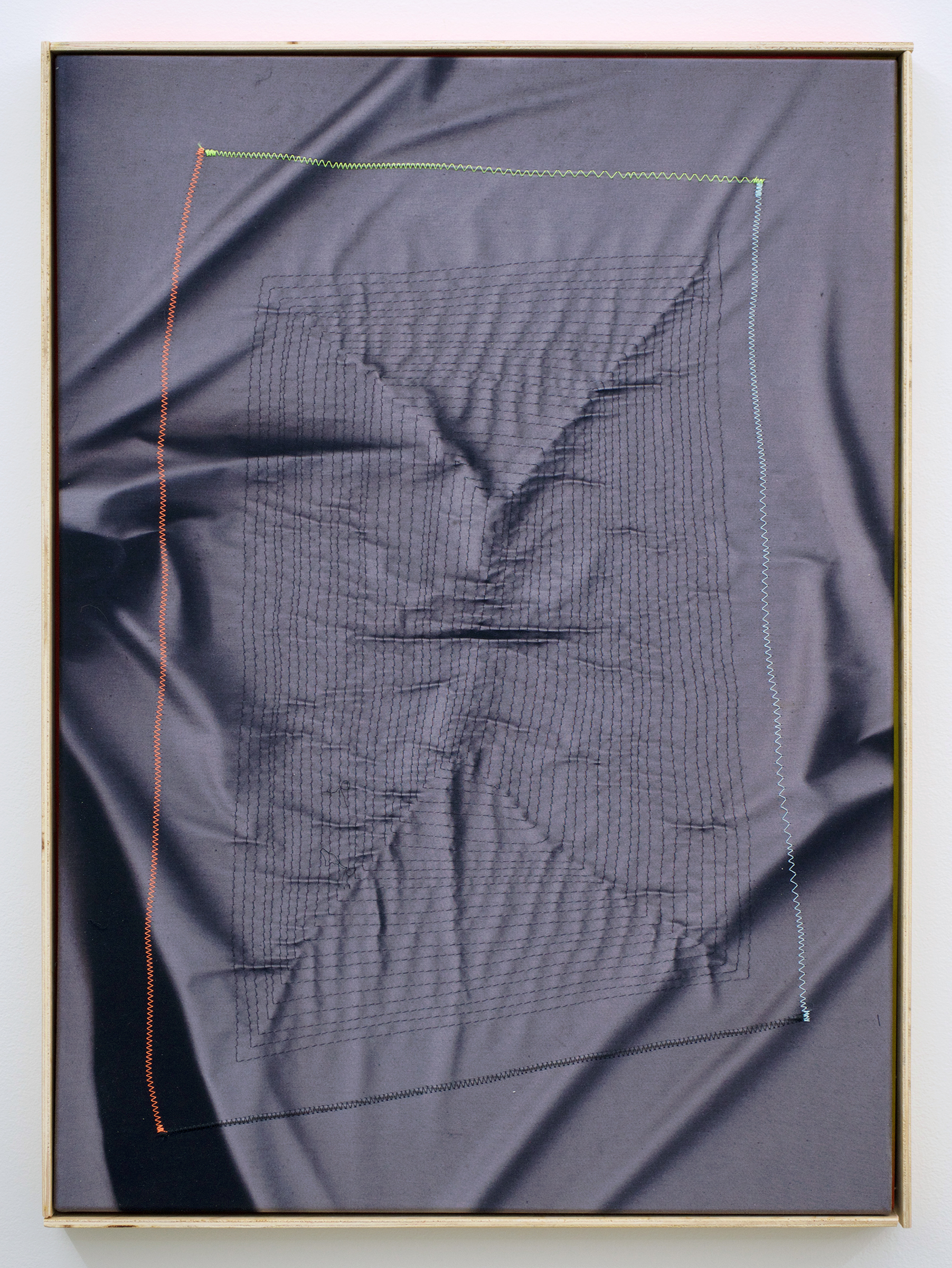   CHRIS DUNCAN   Ghost Pattern #2 (Summer/Winter 2016) six-month exposure/Oakland , 2017, sun, time and thread on fabric, 28" x 24" 
