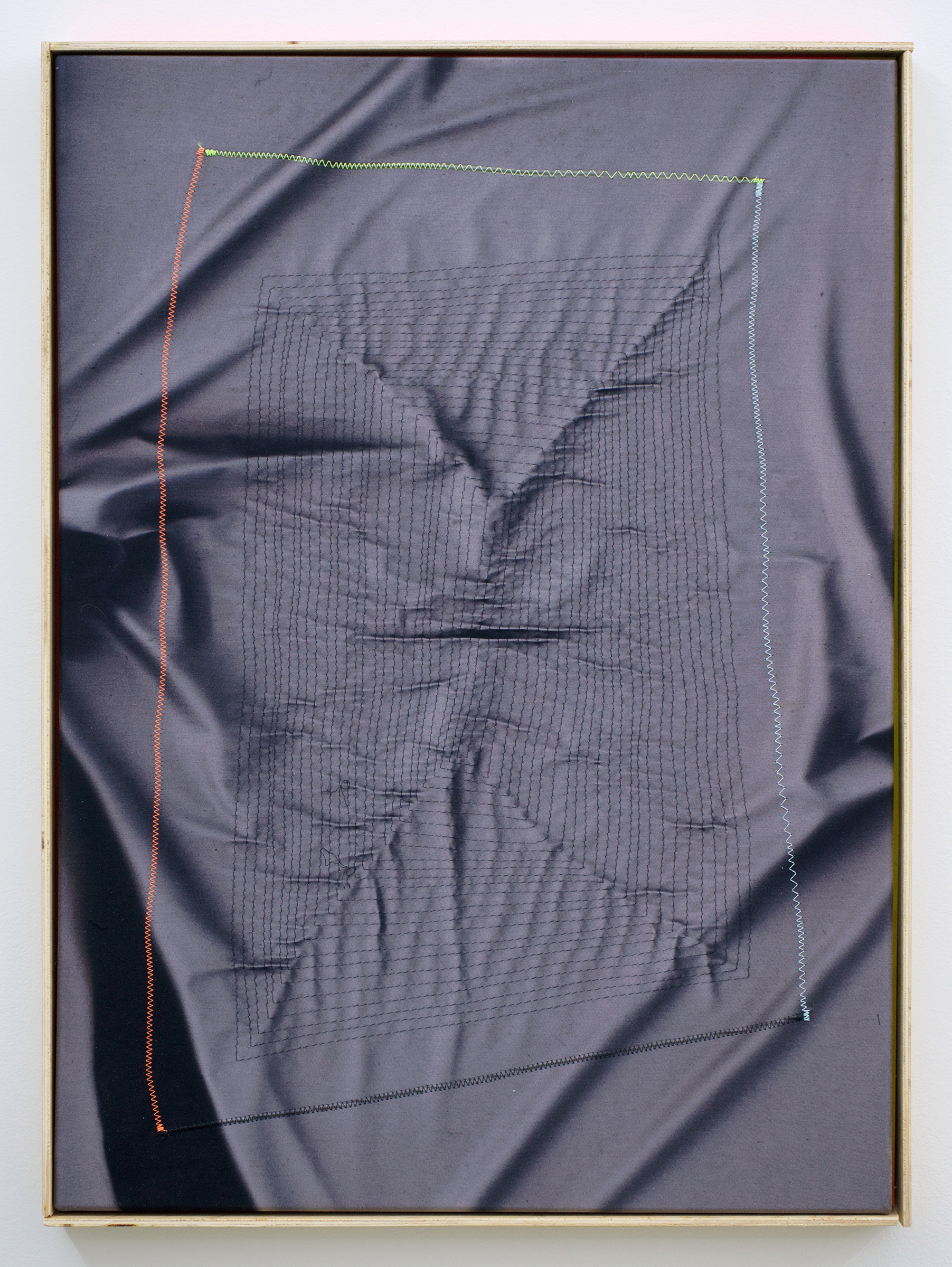CHRIS DUNCAN Ghost Pattern #2 (Summer/Winter 2016) six-month exposure/Oakland , 2017, sun, time and thread on fabric, 28" x 24"