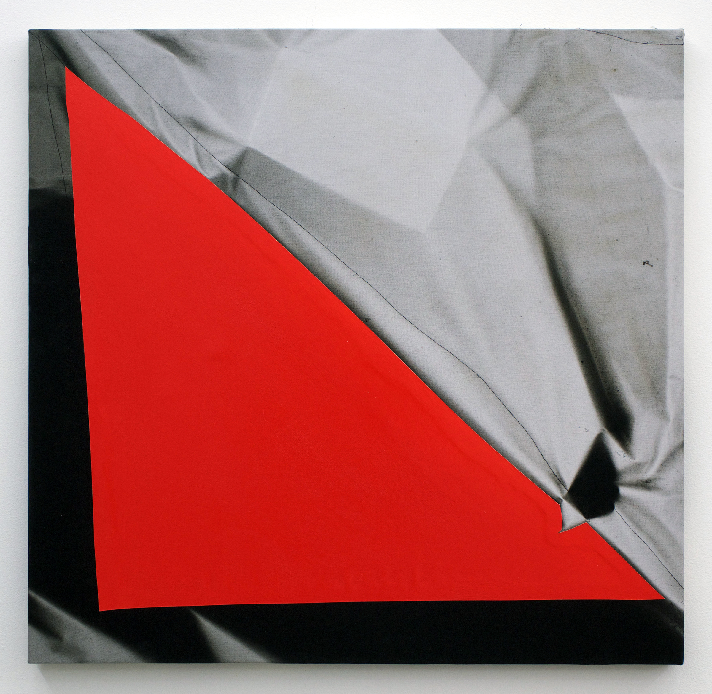 CHRIS DUNCAN Red (Winter to Summer, 2016) six-month exposure/Headlands , 2016 , sun, time and acrylic on fabric, 25" x 24"