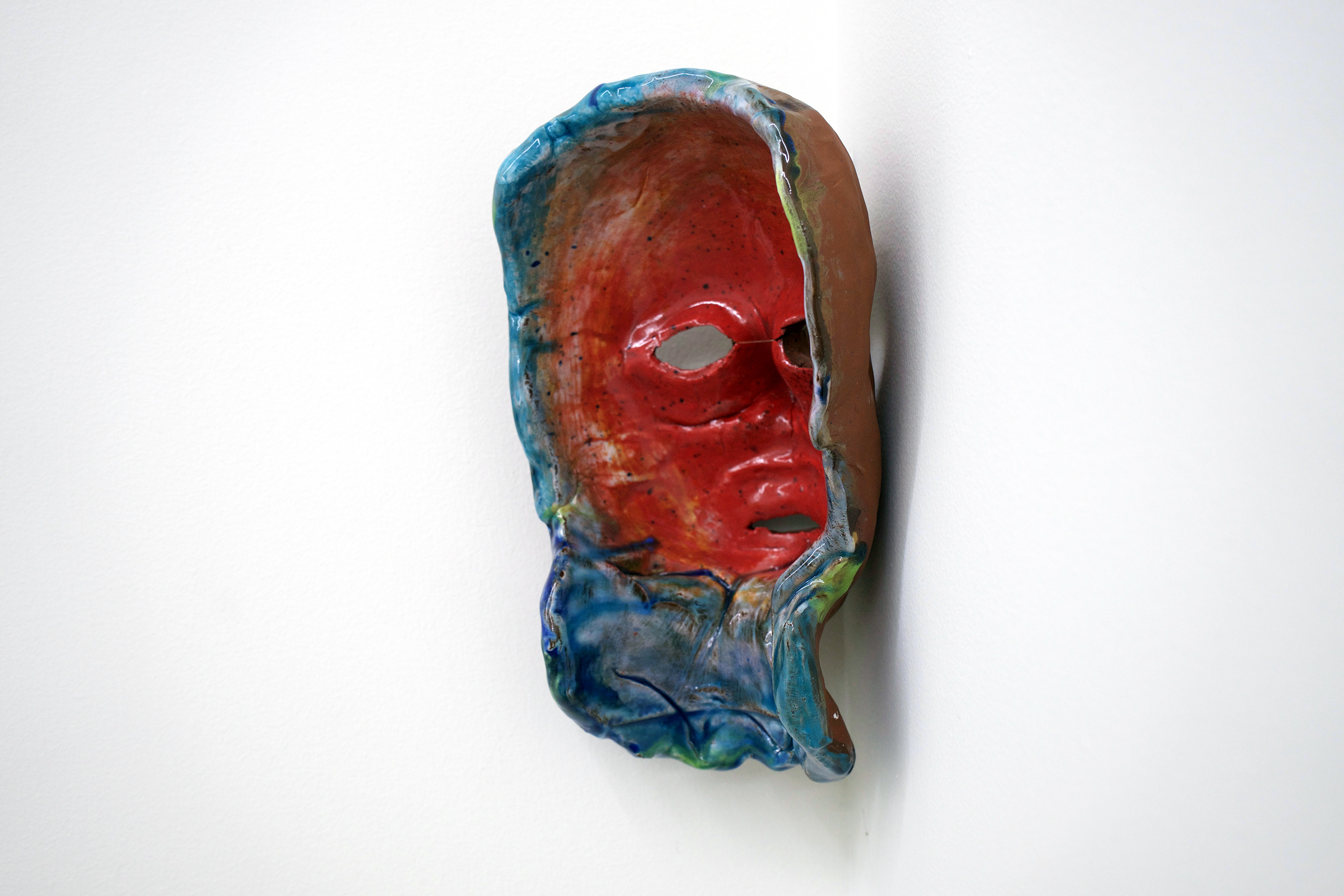   CHRIS DUNCAN  (3/4 view)&nbsp; Mask #1 , 2017, ceramic and glaze, 9 1/4" x 6" x 6" 