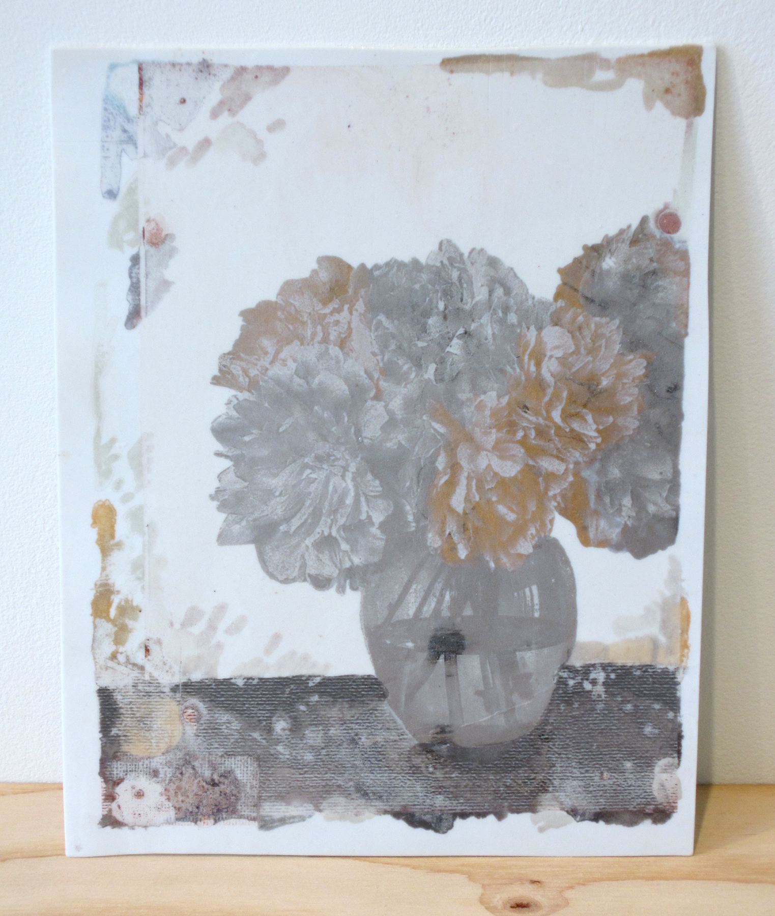 ERIK SCOLLON Flowers From His Garden, 2013, gold and silver luster on porcelain, 9 3/4" x 7 3/4" x 1/16"