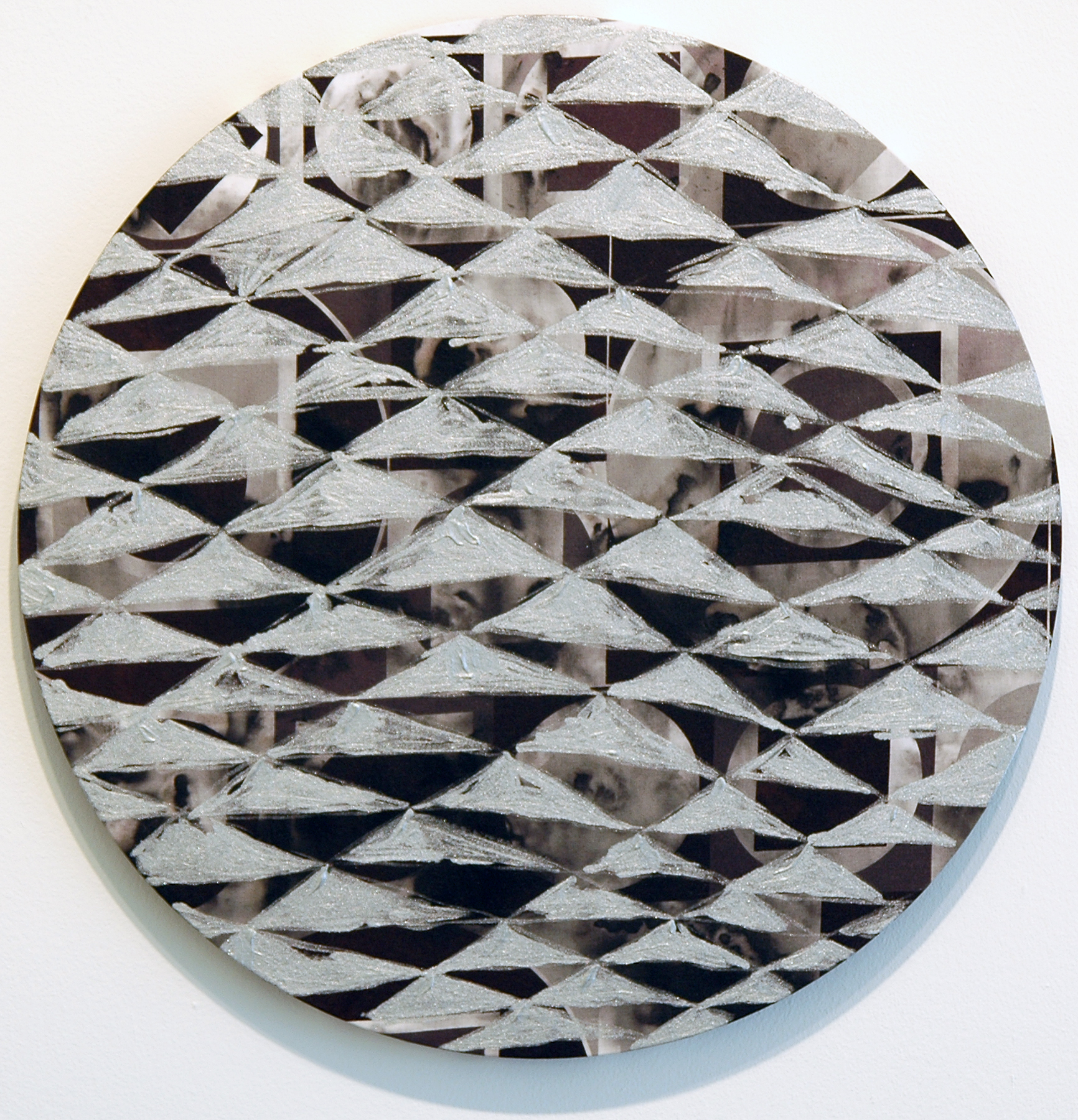   PAMELA JORDEN   Smoke,&nbsp; oil on fabric, 18.375" diameter, 2011 