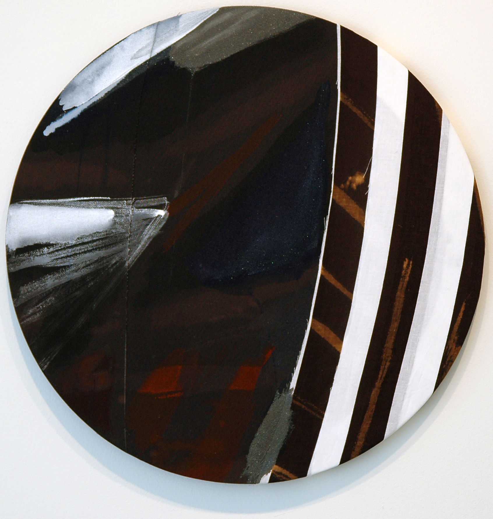   PAMELA JORDEN   Untitled,&nbsp; acrylic and bleach on fabric, 18.875" diameter, 2011 