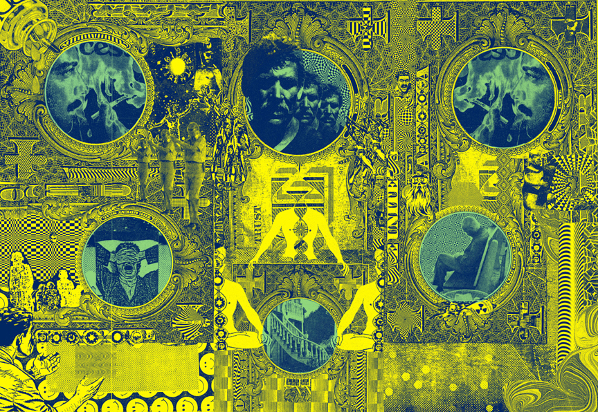 GWENAËL RATTKE Der Schein , 2012, acrylic silkscreen on canvas with hand working, 58.5" x 40.5"