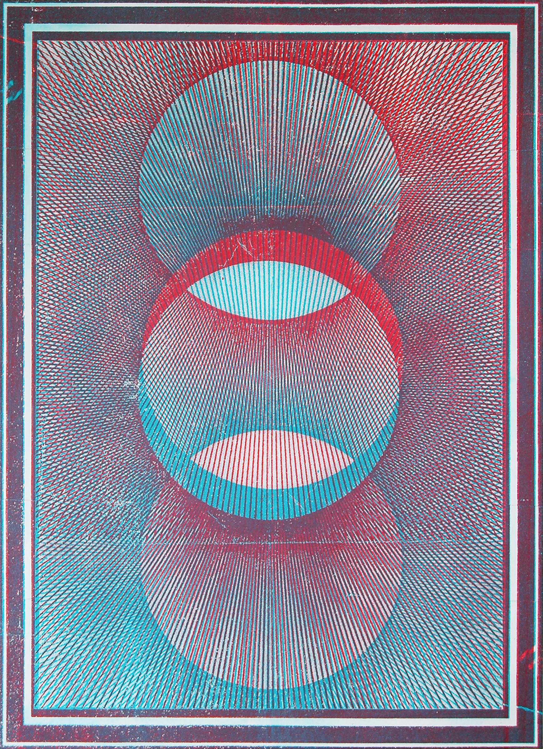   GWENAËL RATTKE   Projections II (red &amp; blue) , 2012, acrylic silkscreen on canvas with hand working, 49" x 35.5" 