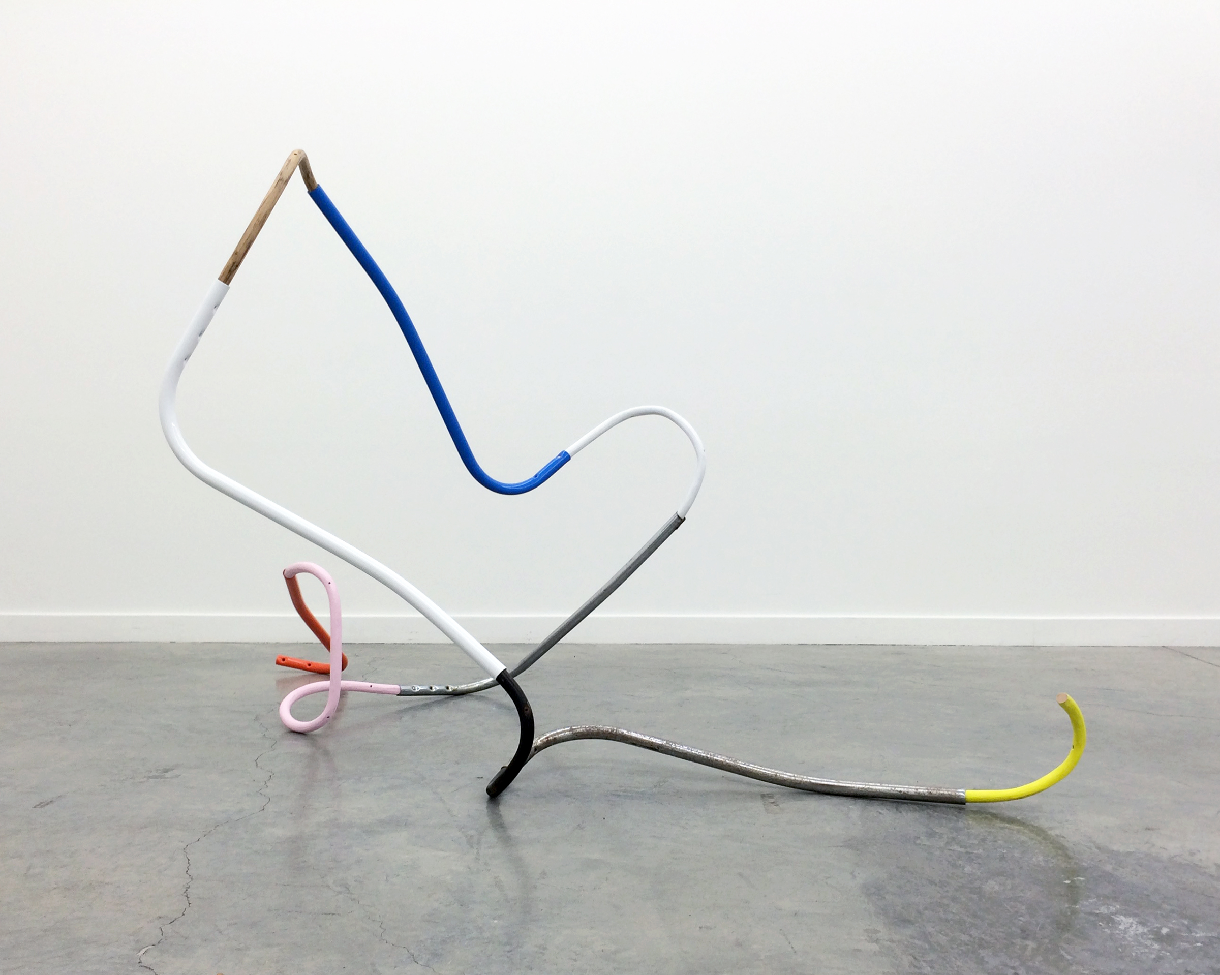   KIRK STOLLER   Untitled (sinuous) , wood, chrome, acrylic and latex paint, enamel, wood stain, 84" x 44" x 42" 