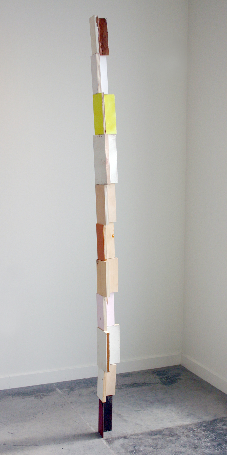   KIRK STOLLER   Untitled (corner),&nbsp; wood, paint, resin and steel, 82.25" x 5" x 5", 2011 
