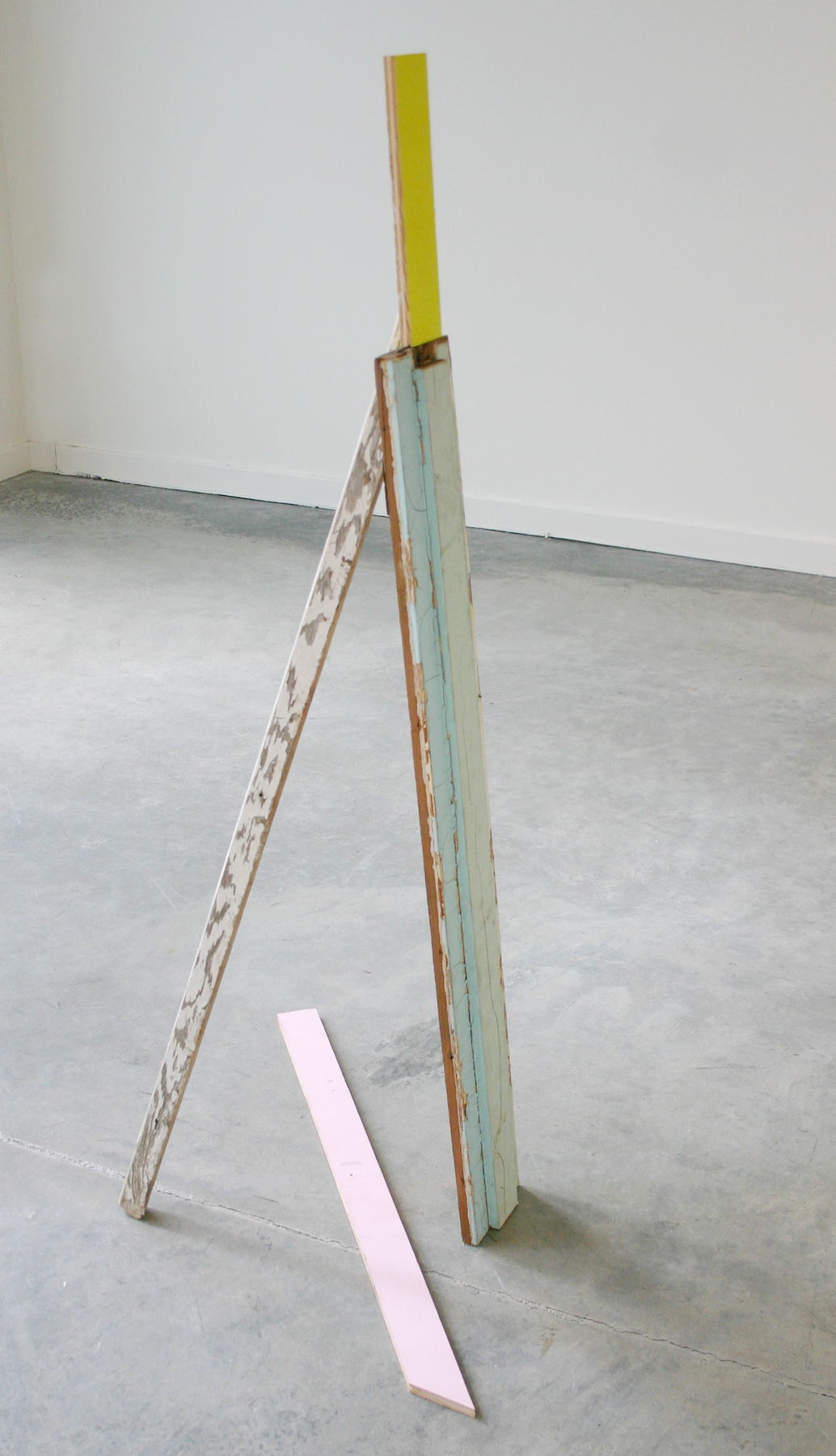 KIRK STOLLER Untitled (propped), wood and paint, 51" x 24" x 27", 2011