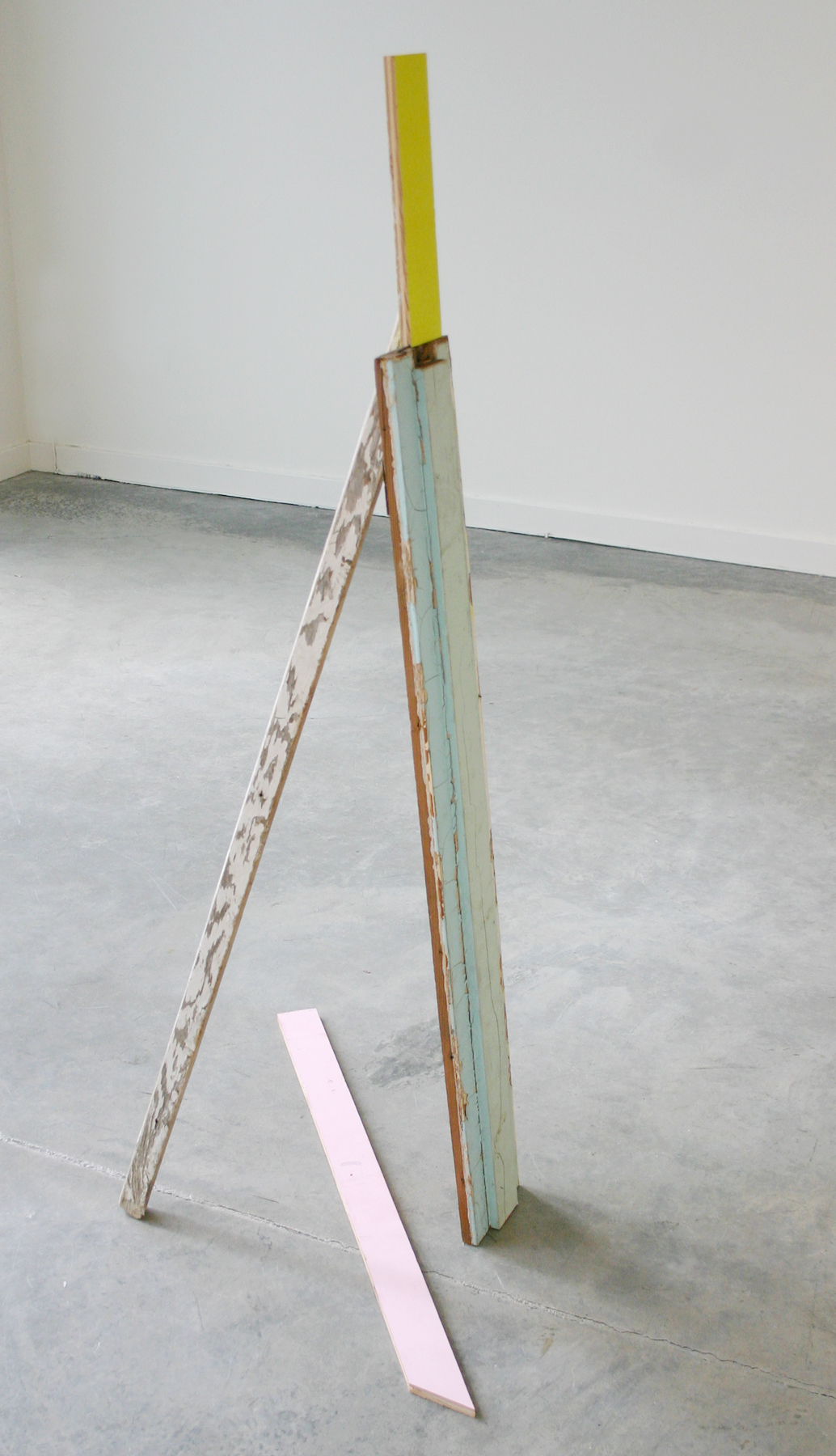   KIRK STOLLER   Untitled (propped),&nbsp; wood and paint, 51" x 24" x 27", 2011 