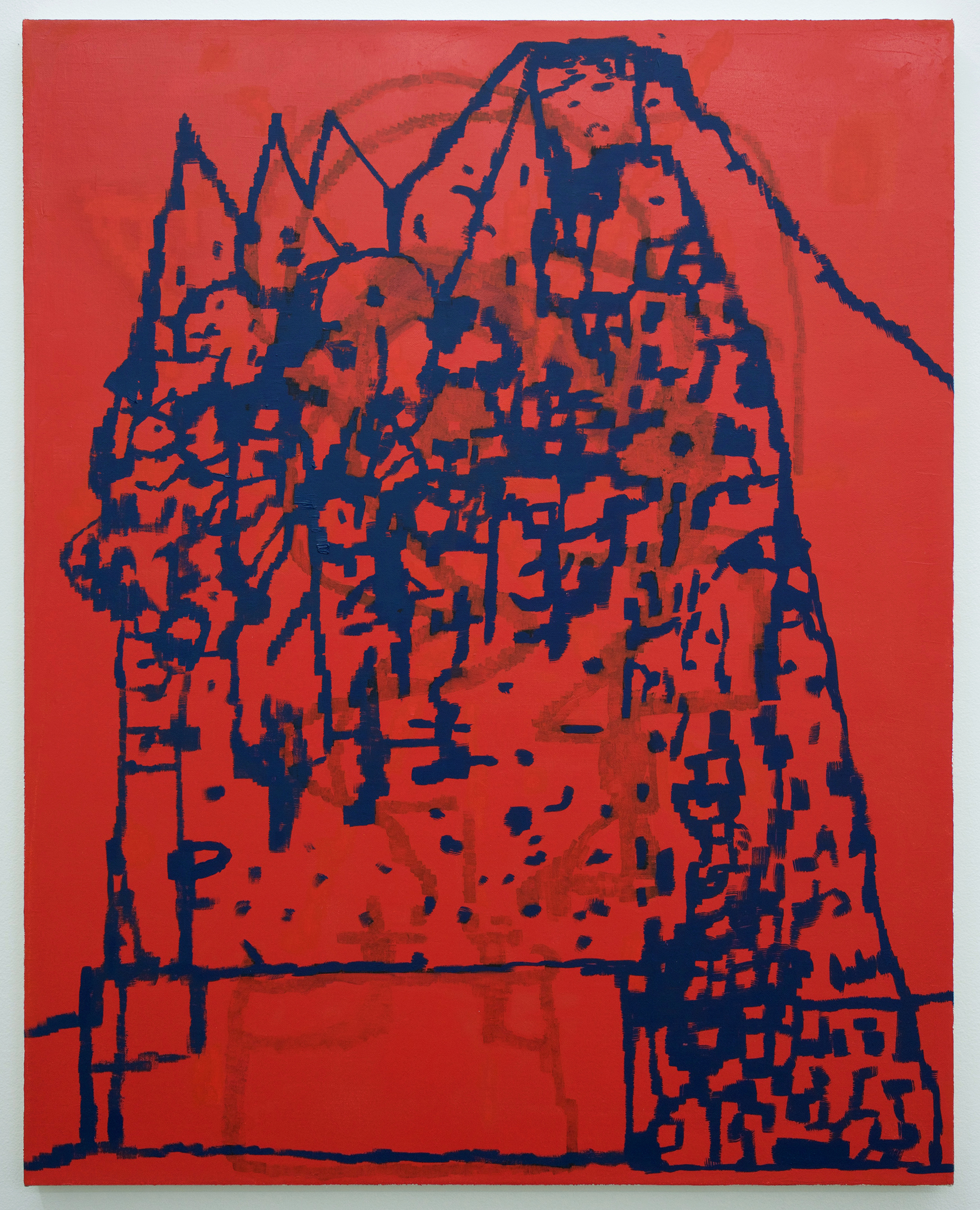  EJ HAUSER   mountain dwellers (red) , 2017, oil on canvas, 40" x 32" 