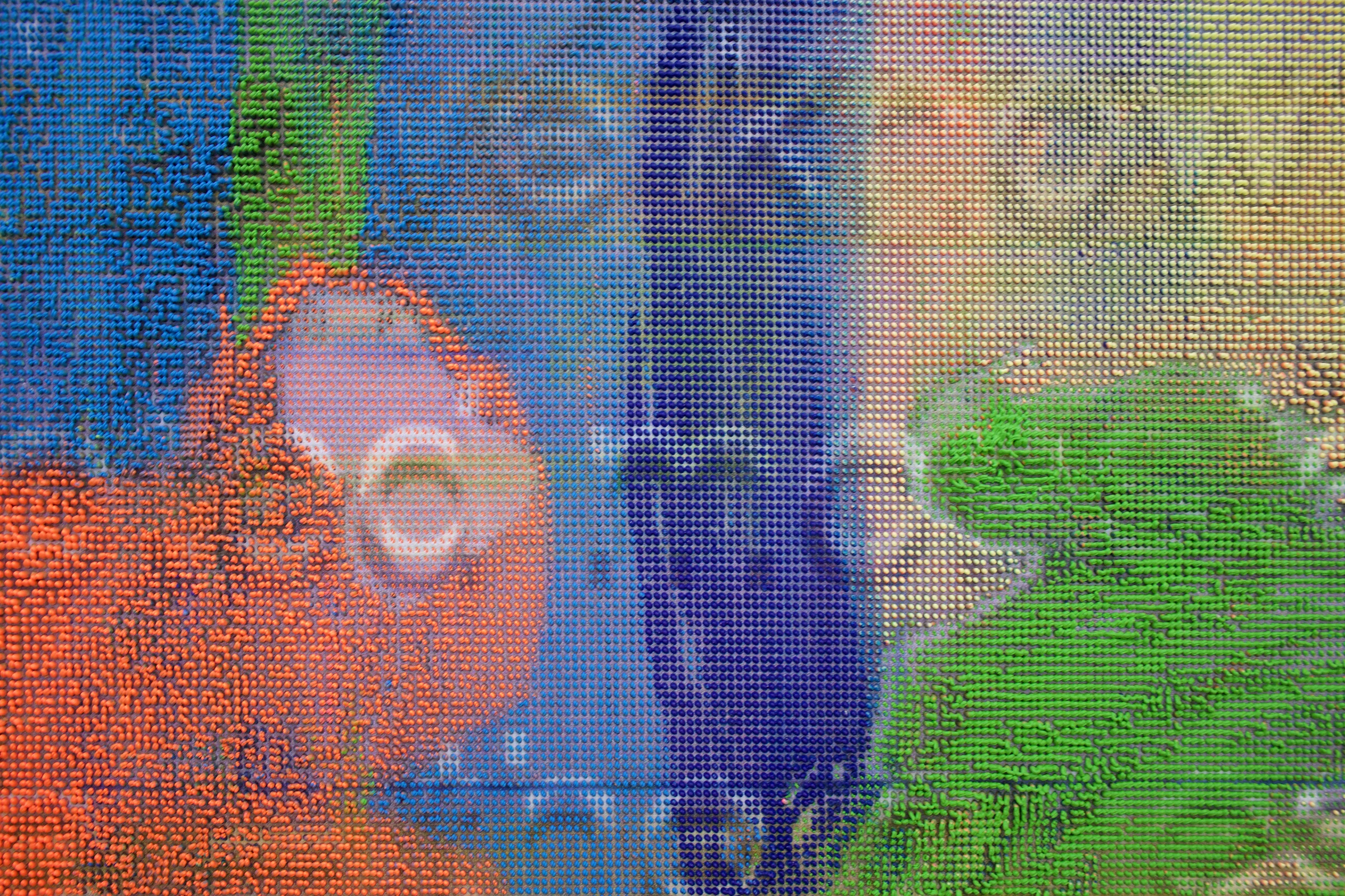 EVAN NESBIT (detail) Manifold Painting (Fake Painting) , 2017, acrylic, UV curable ink on vinyl coated mesh fabric, 53” x 37”