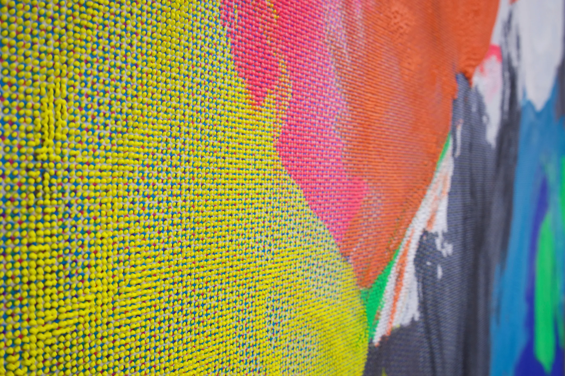 EVAN NESBIT (detail) Manifold Painting (Tactile Interface) , 2017, acrylic, UV curable ink on vinyl coated mesh fabric, 53” x 37”