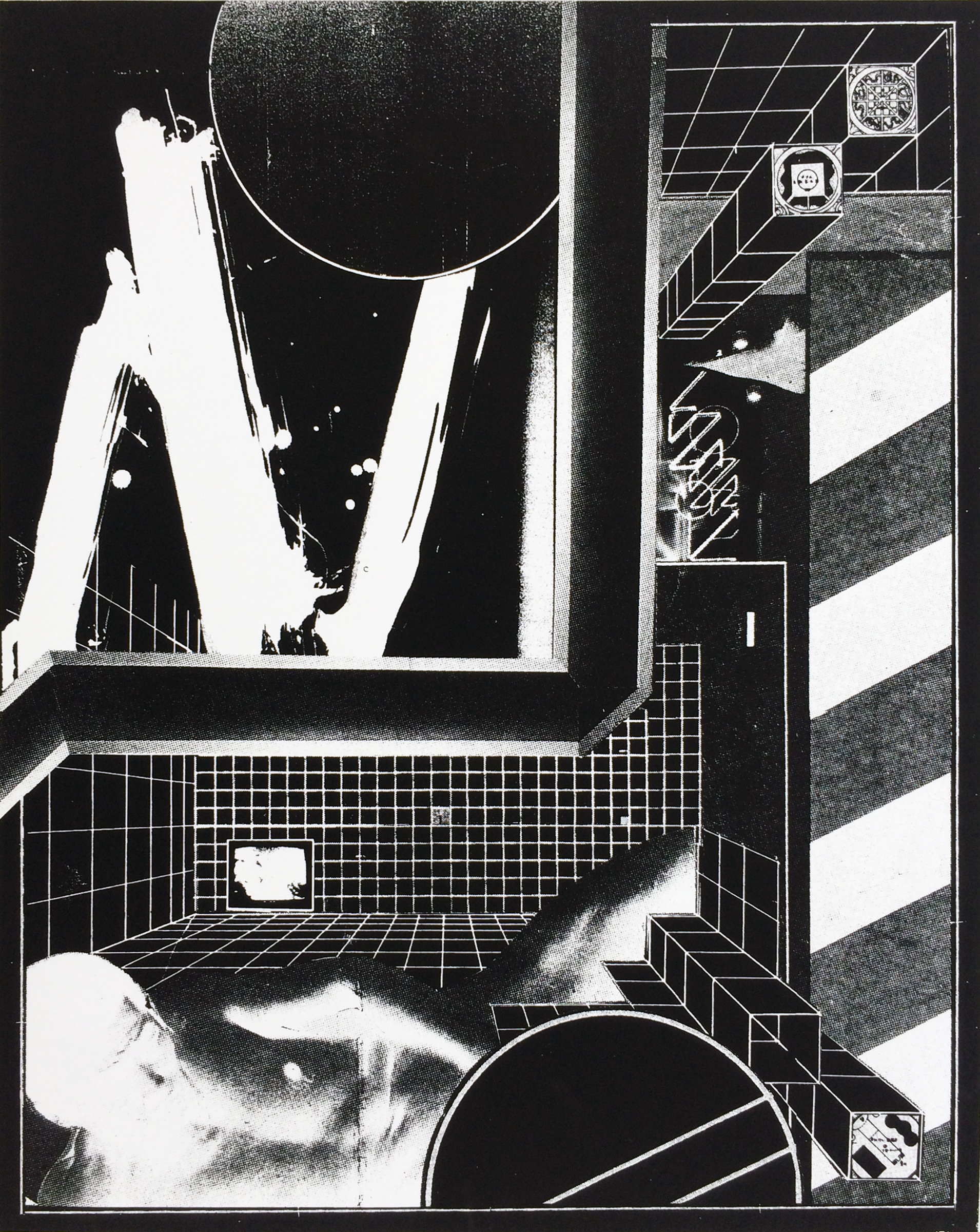  GWENAËL RATTKE  Capsule Plaza , 2015 unique silkscreen on paper, 19.5” x 15.5” 