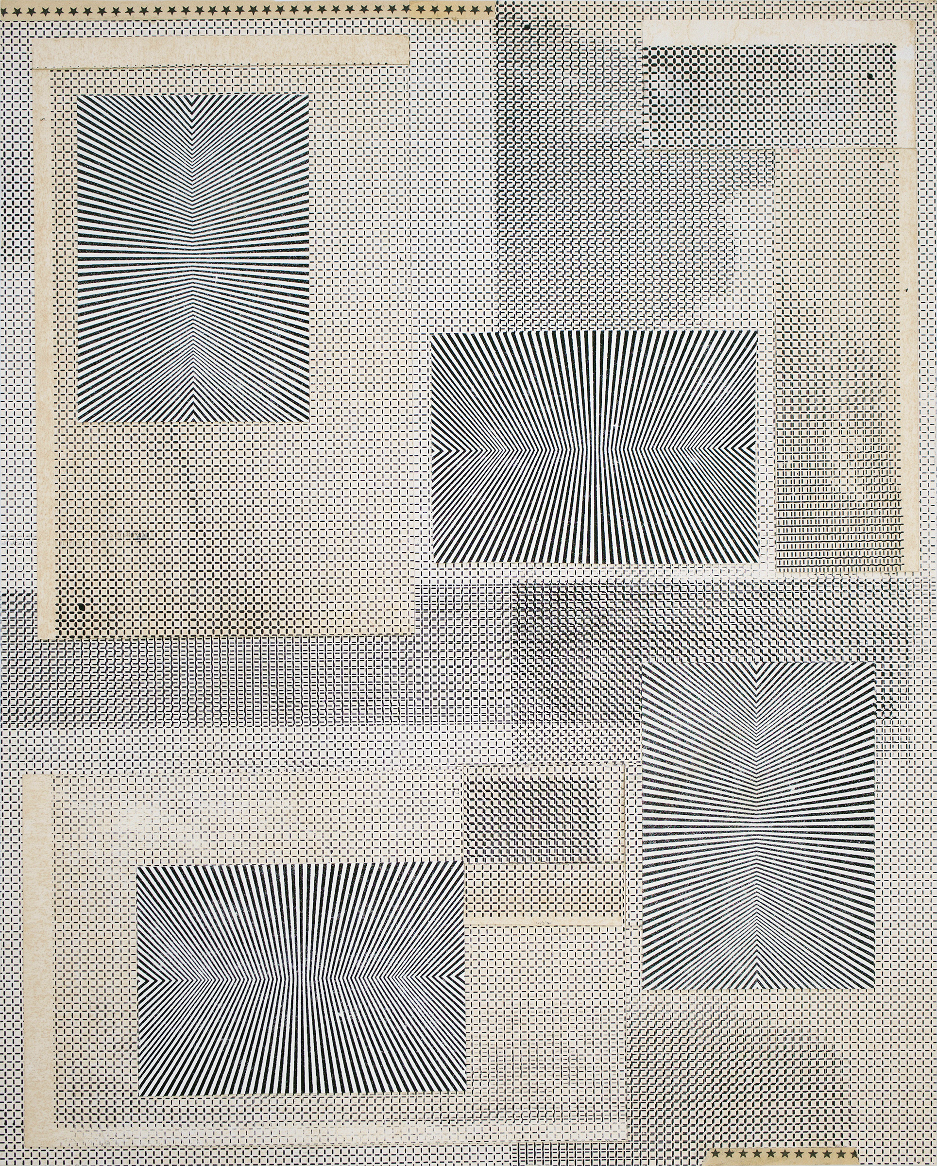 GWENAËL RATTKE Four Corners , 2017 unique silkscreen and collage on board, 19.5” x 15.5”