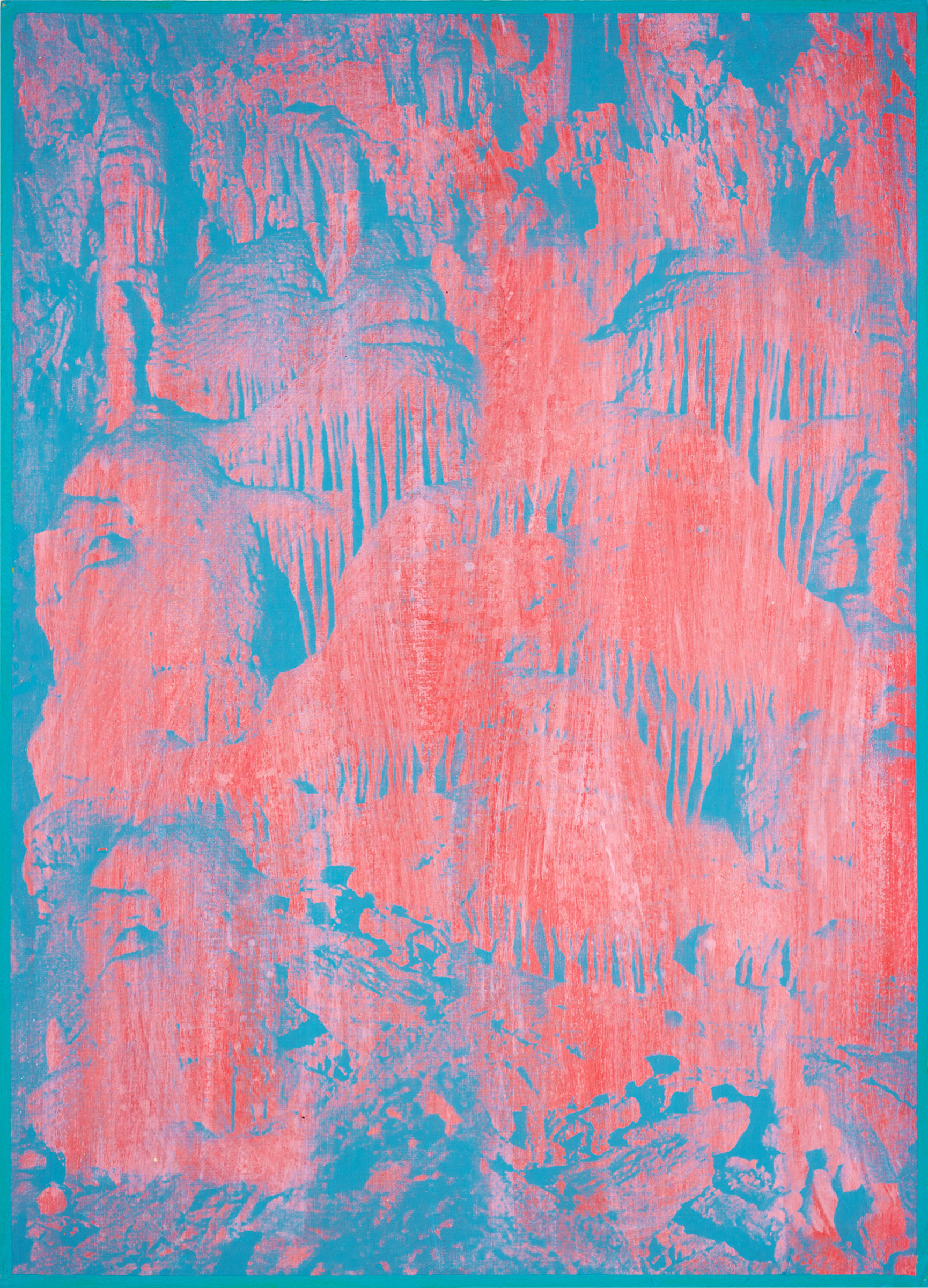  GWENAËL RATTKE  Caves of Lebanon , 2012 acrylic and silkscreen with hand working on museum board, 27.5” x 19.75” 