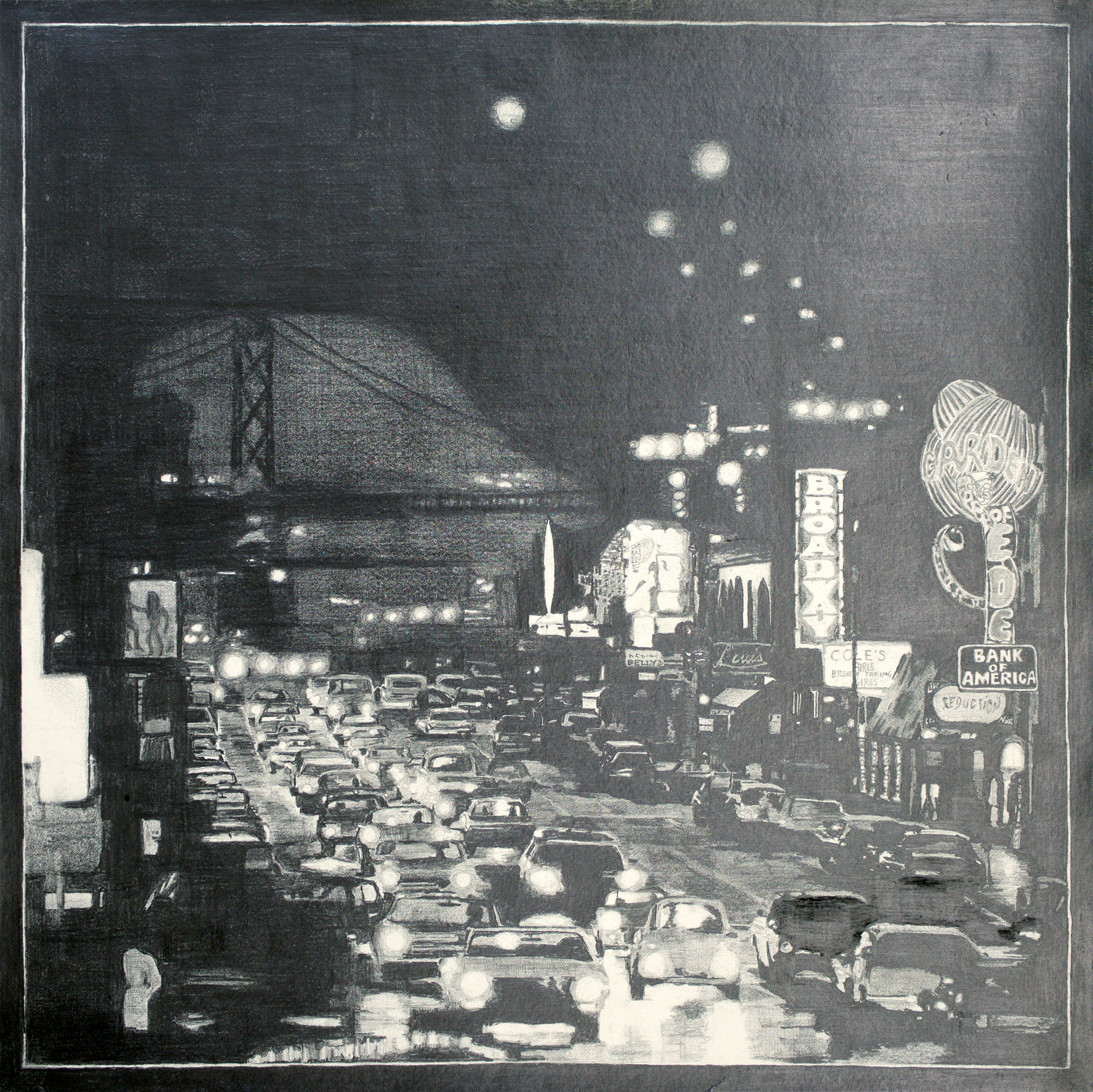 GWENAËL RATTKE North Beach , 2007 graphite drawing on paper, 15.75” x 15.75”