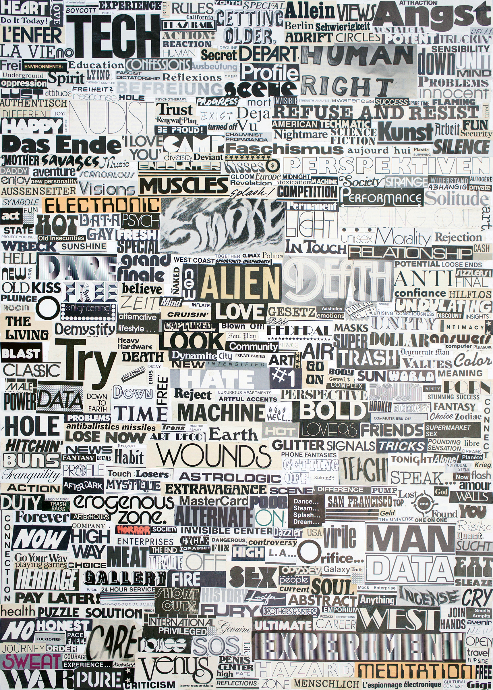  GWENAËL RATTKE  Words 2 , 2018 collage on paper, 27.5” x 19.5” 