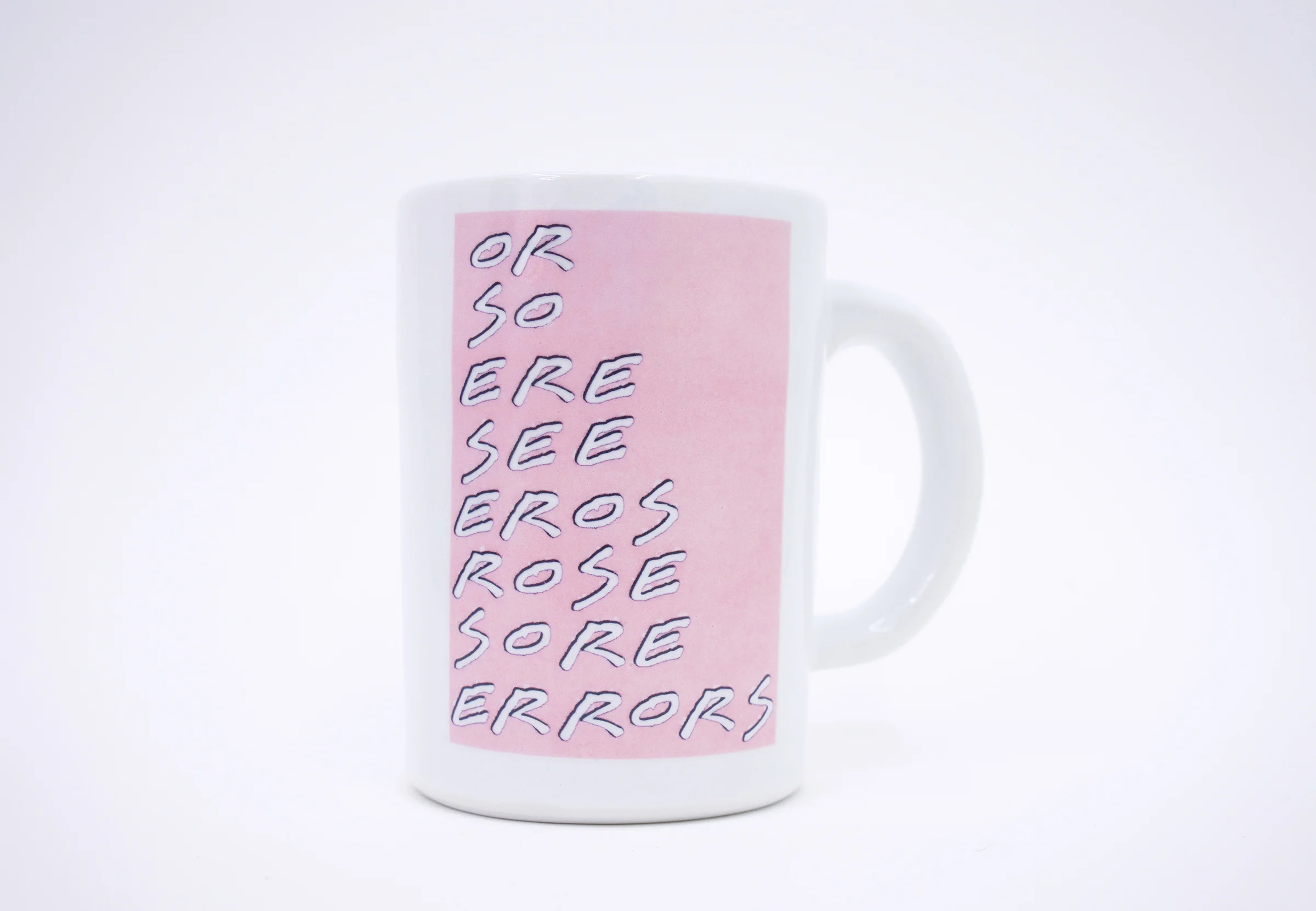 Erik Scollon (Shelf #2 detail) Mug 7: Sore, Rose, Eros , 2018 porcelain, glaze, ceramic decal