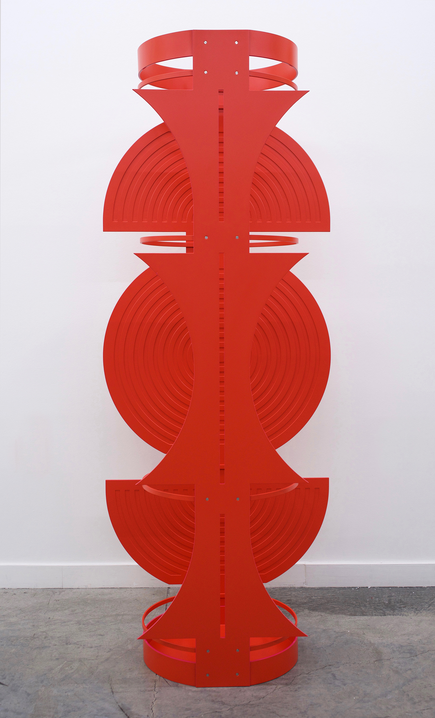  ELISE FERGUSON  Armour , 2019 powder coated aluminum with stainless steel fasteners 66” x 28” x 18” 