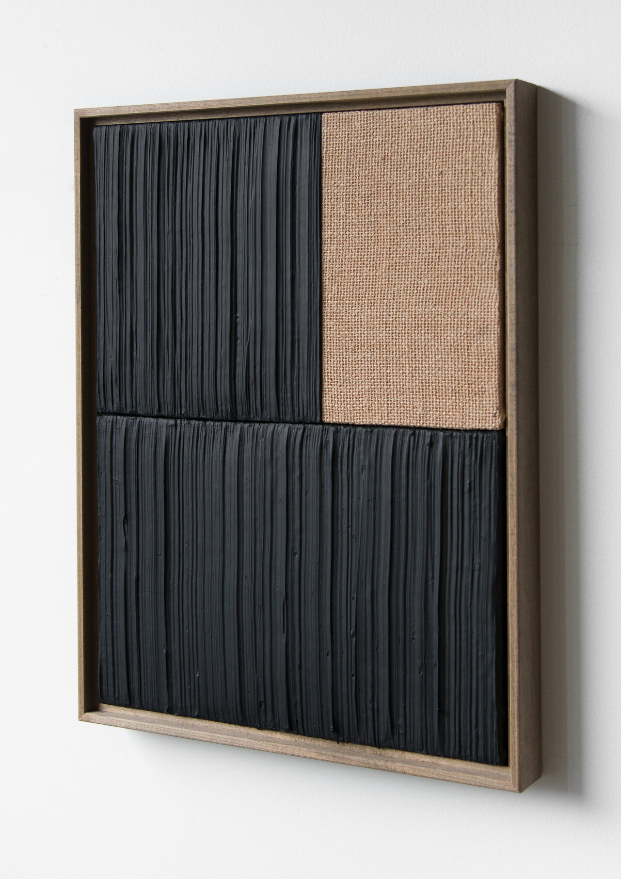  JOHNNY ABRAHAMS   (sideview)  Untitled (Black) , 2020 acrylic on burlap, 16" x 12" 