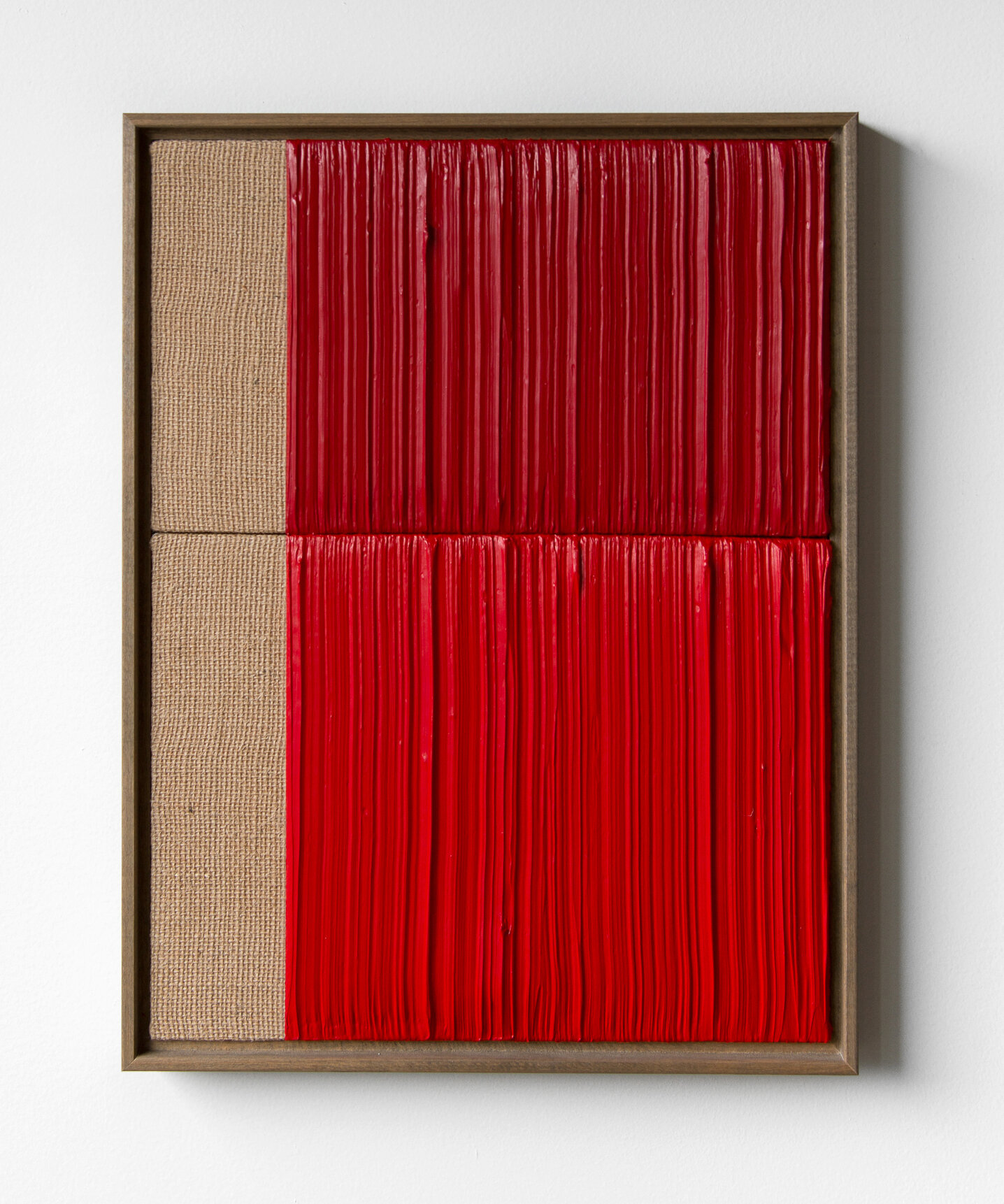  JOHNNY ABRAHAMS    Untitled (Red) , 2020 acrylic on burlap, 16" x 12" 
