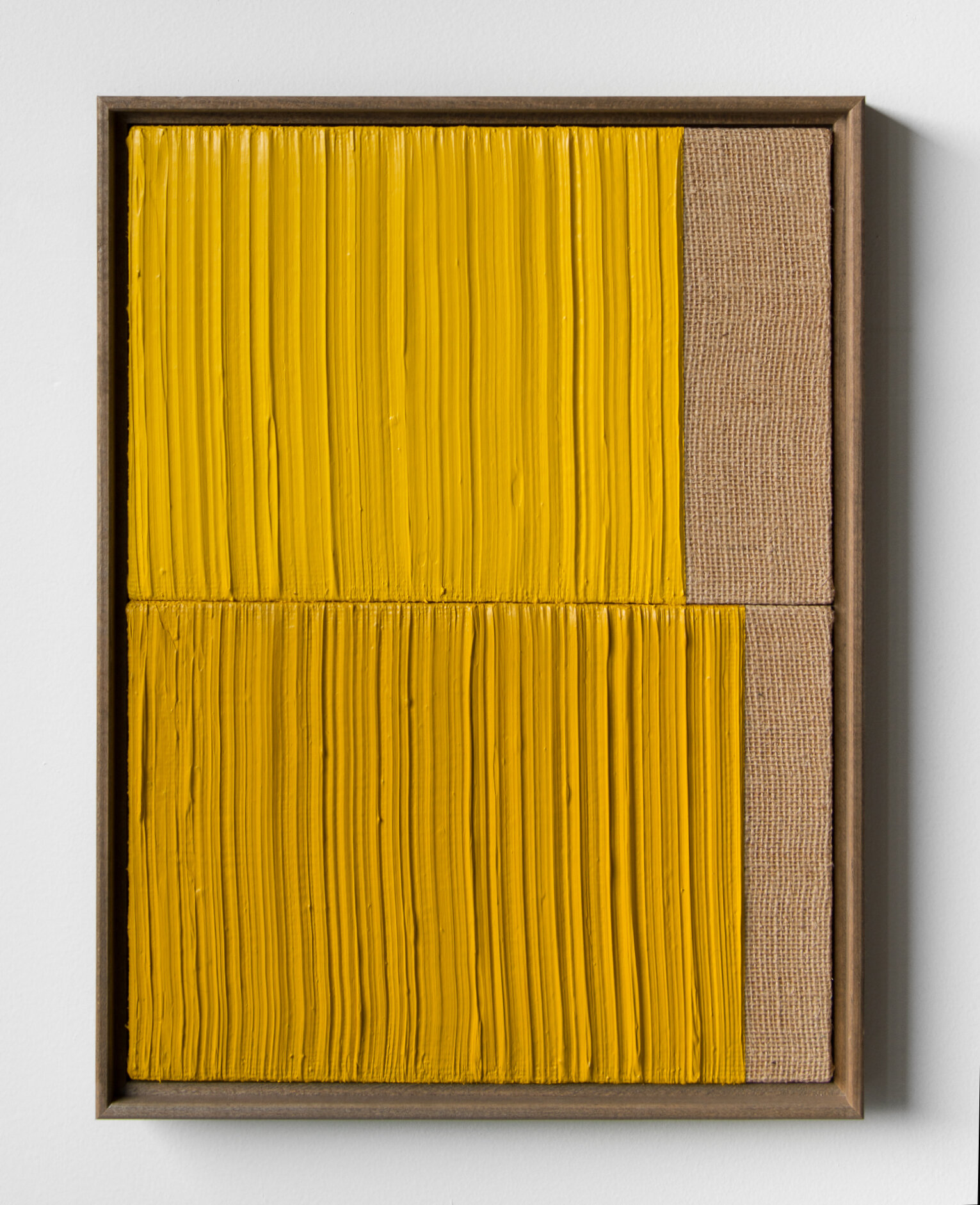  JOHNNY ABRAHAMS    Untitled (Yellow) , 2020 acrylic on burlap, 16" x 12" 