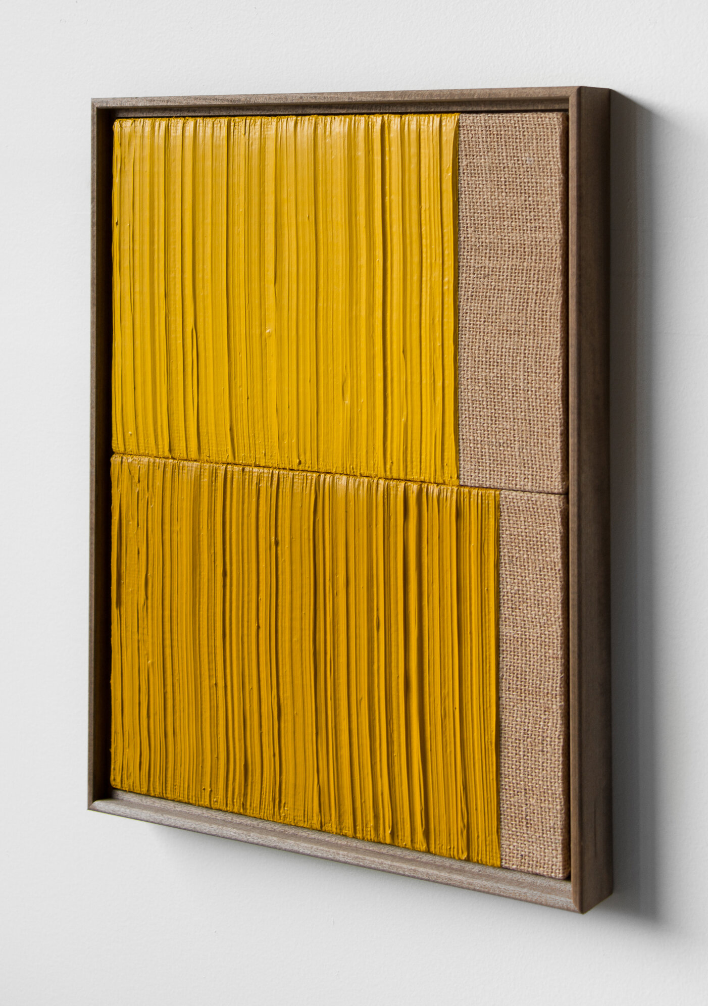  JOHNNY ABRAHAMS   (sideview)    Untitled (Yellow) , 2020 acrylic on burlap, 16" x 12" 