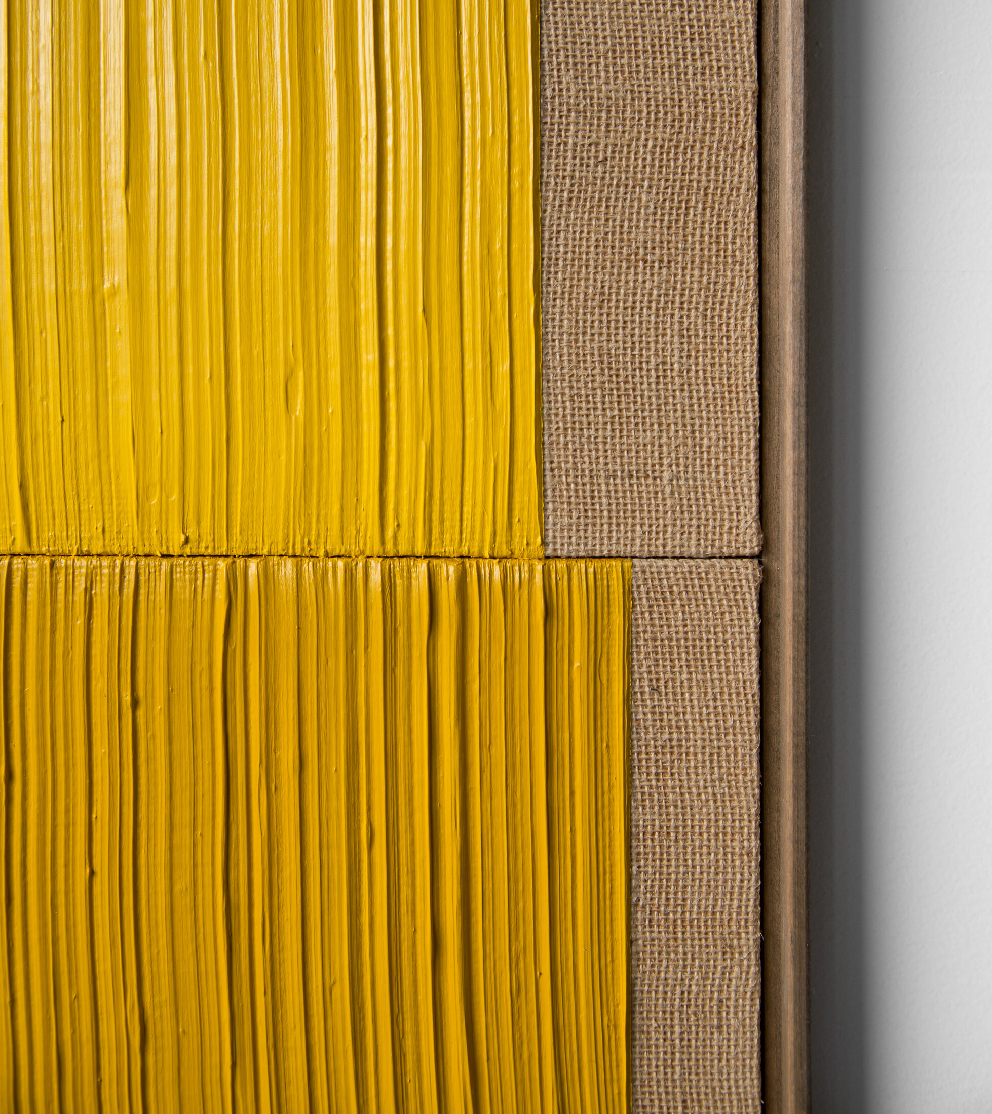 JOHNNY ABRAHAMS   (detail)  Untitled (Yellow) , 2020 acrylic on burlap, 16" x 12" 